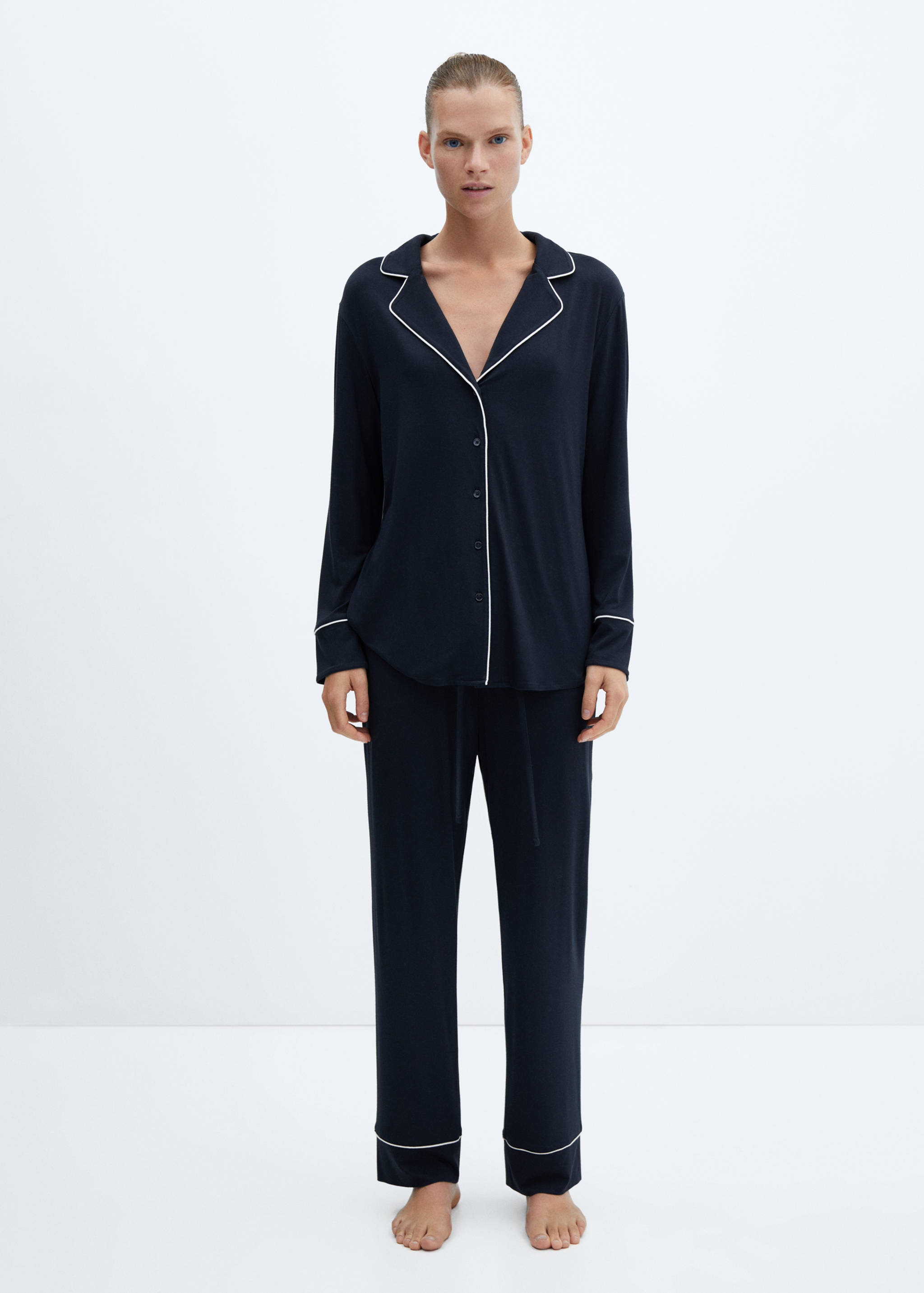 Pyjama shirt with contrast piping - General plane