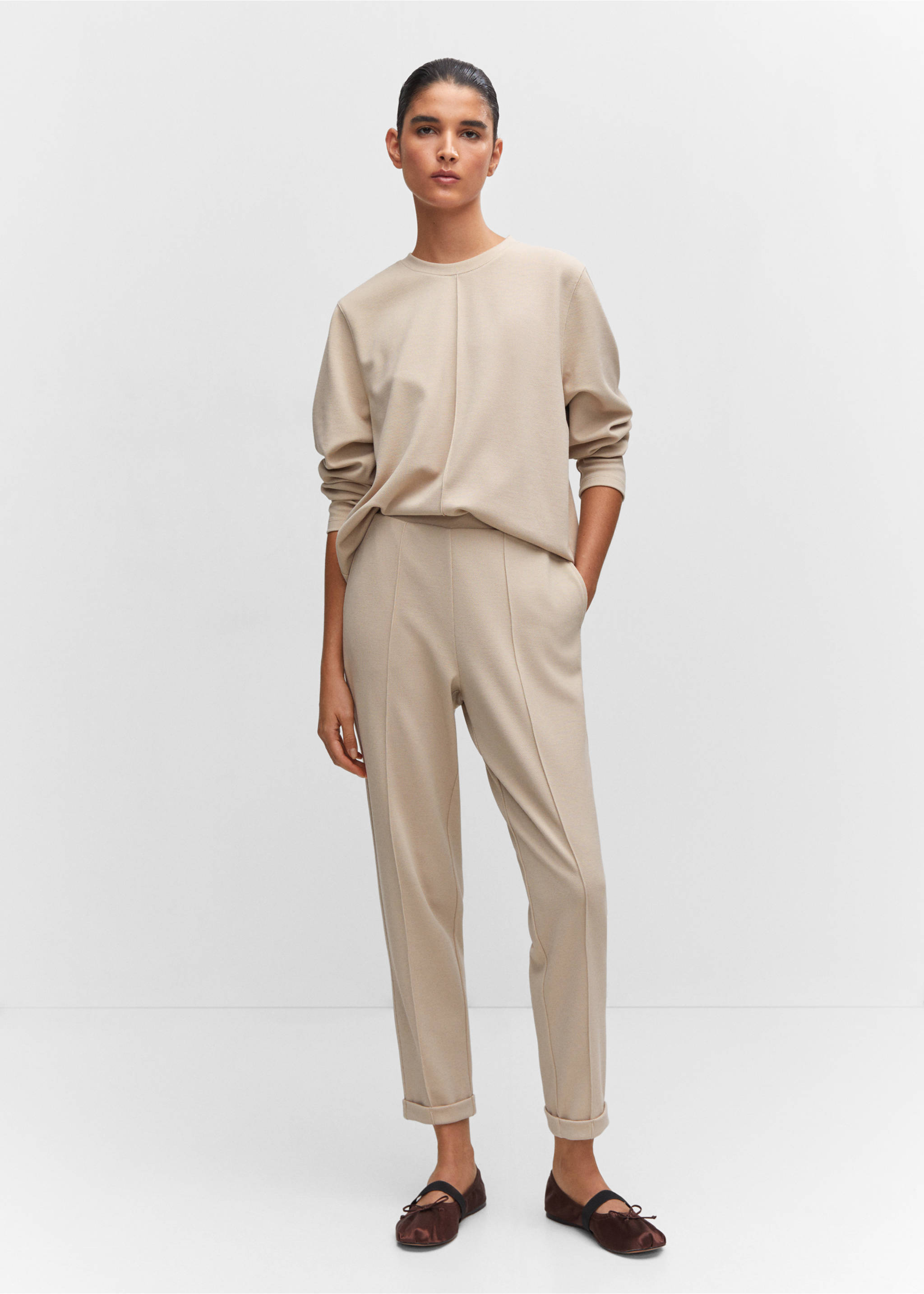 Decorative stitching sweatshirt - General plane, Beige. Ref: 57096711-00.