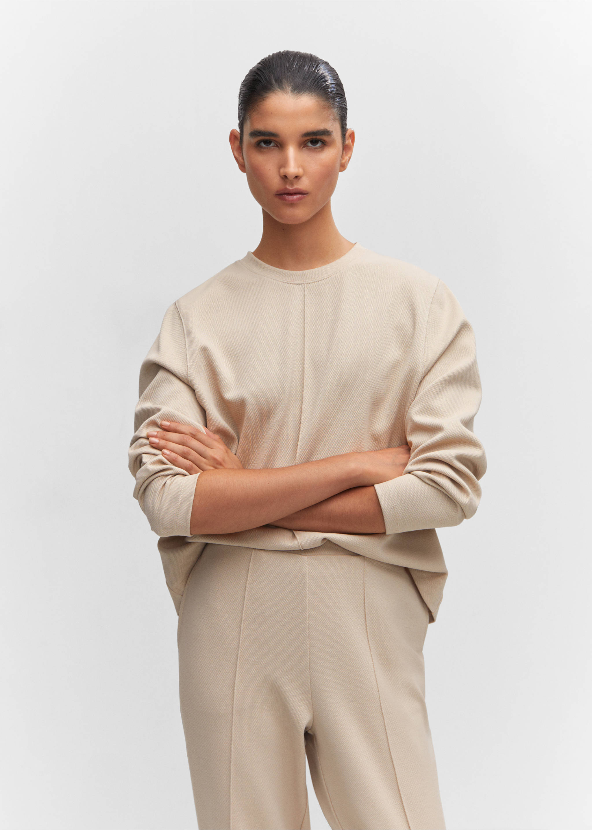 Decorative stitching sweatshirt - Medium plane, Beige. Ref: 57096711-00.