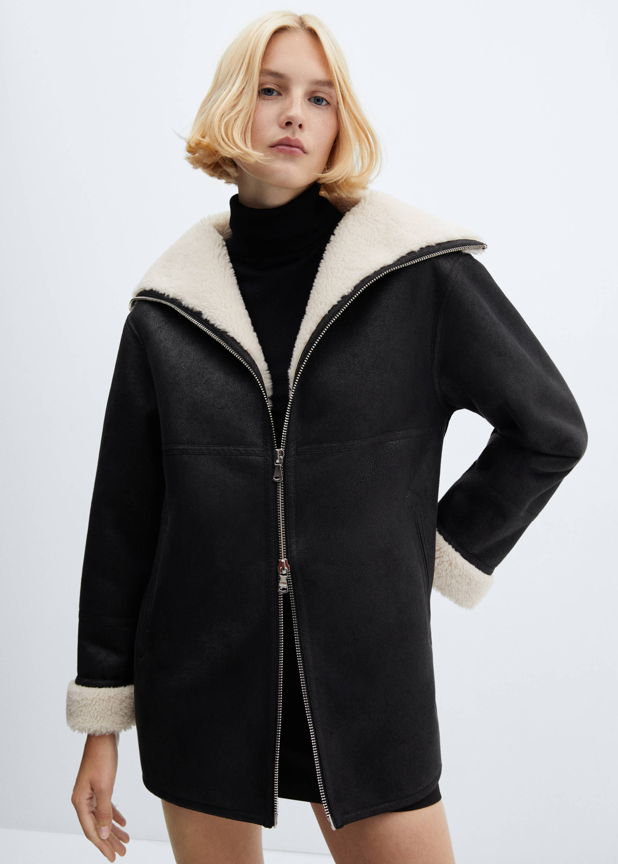 Shearling-lined coat with zip - Medium plane