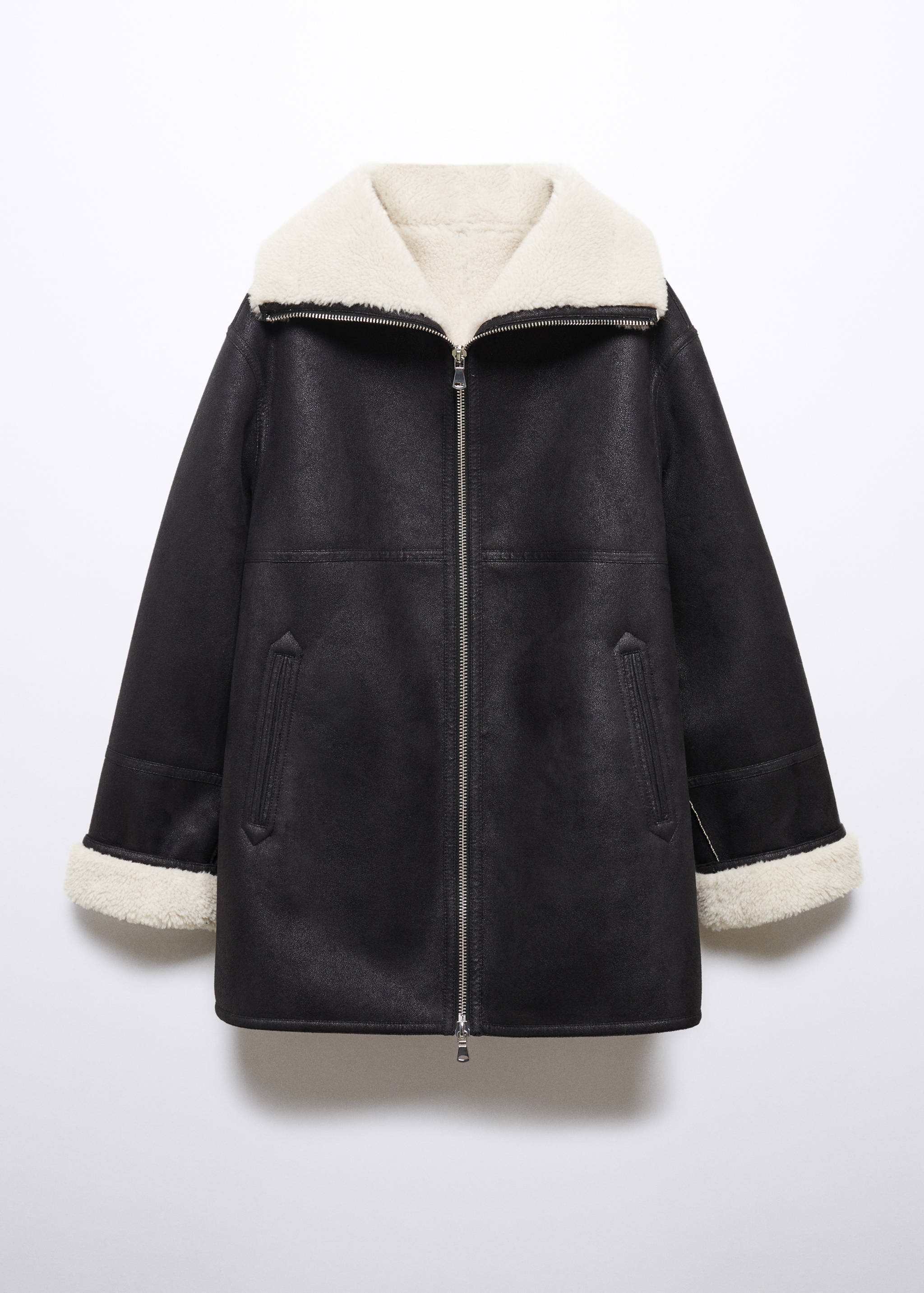 Shearling-lined coat with zip - Article without model