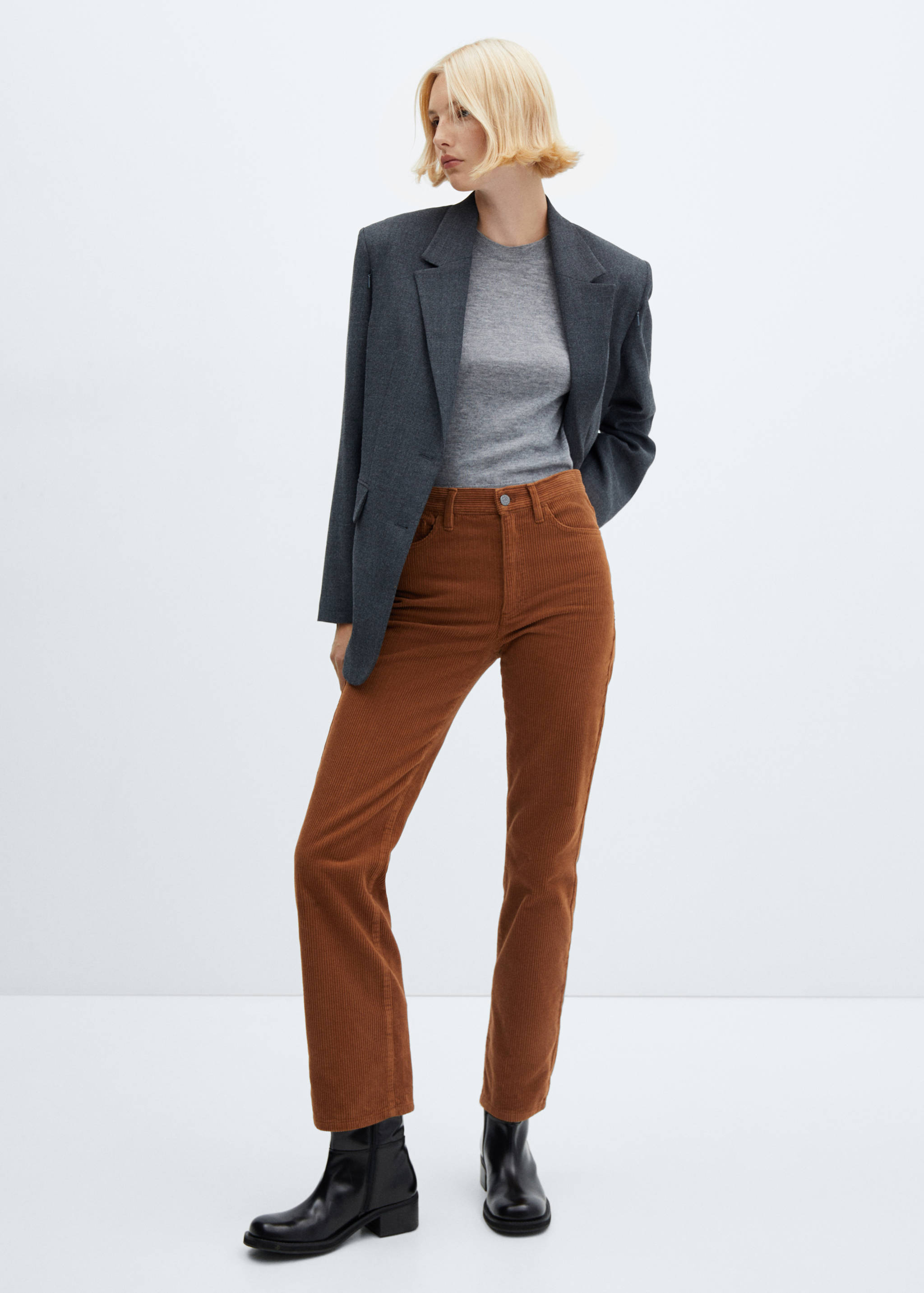 Pantalon droit taille normale velours côtelé - Plan général