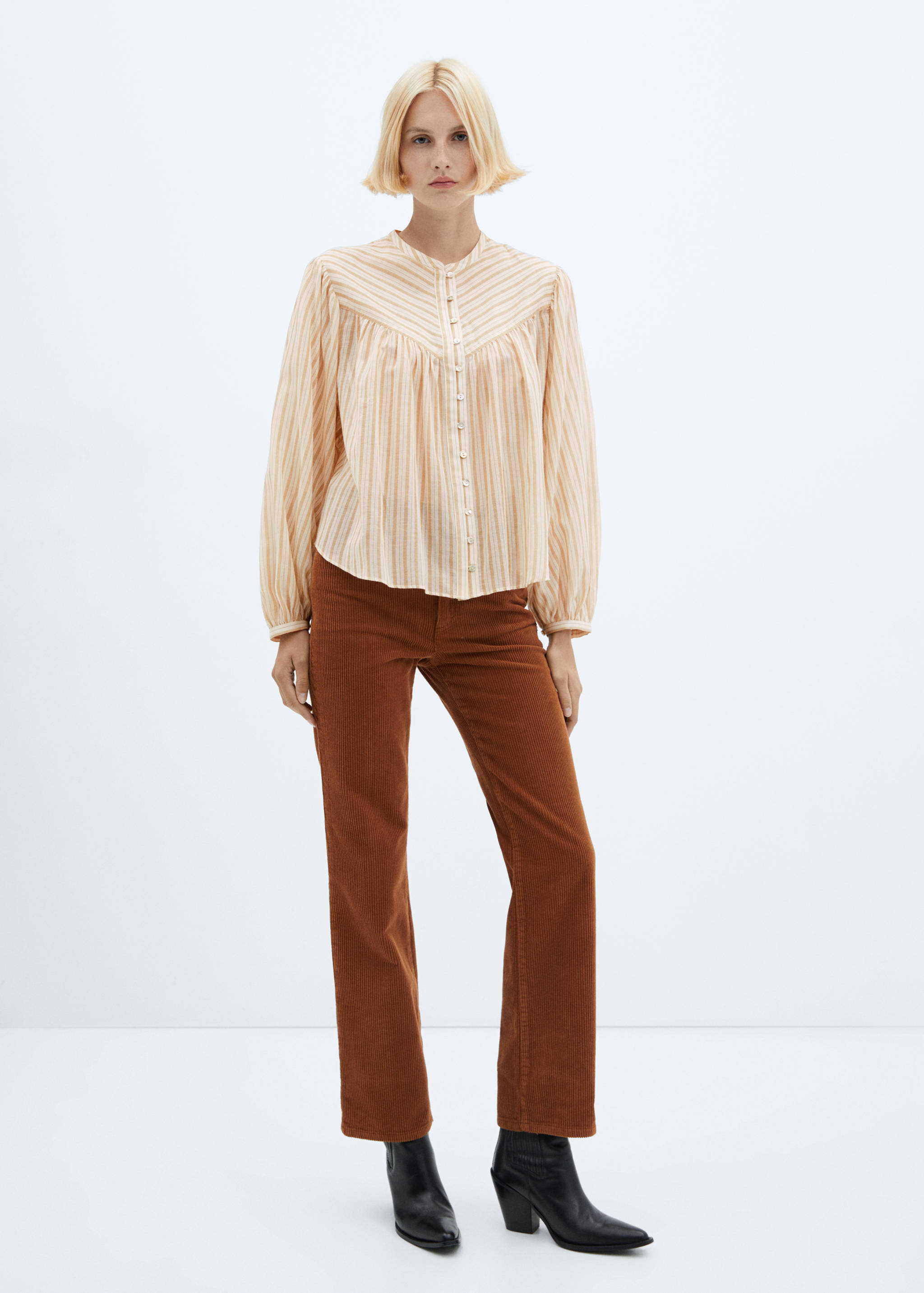 灯笼袖系扣衬衫 - null