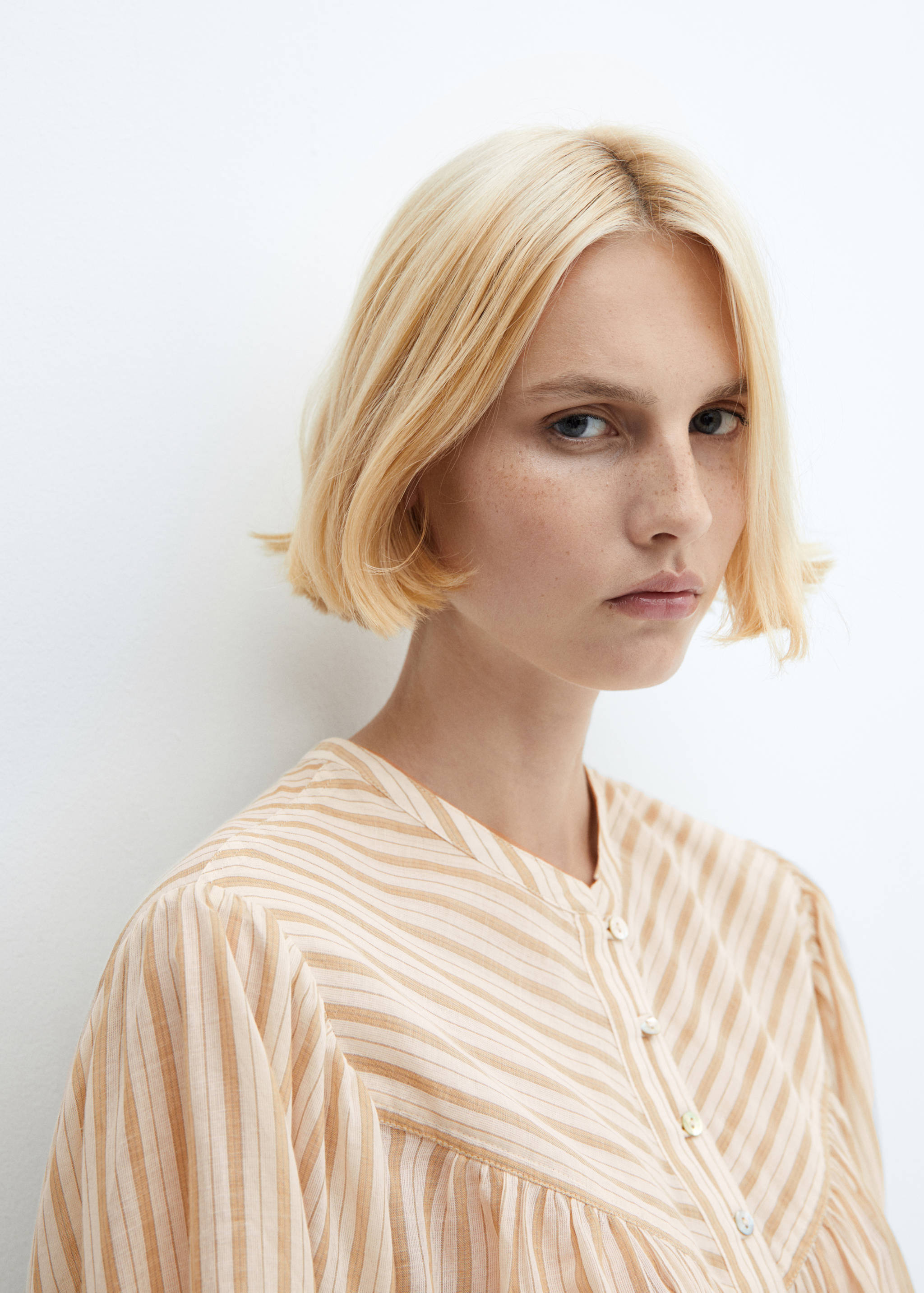 灯笼袖系扣衬衫 - null