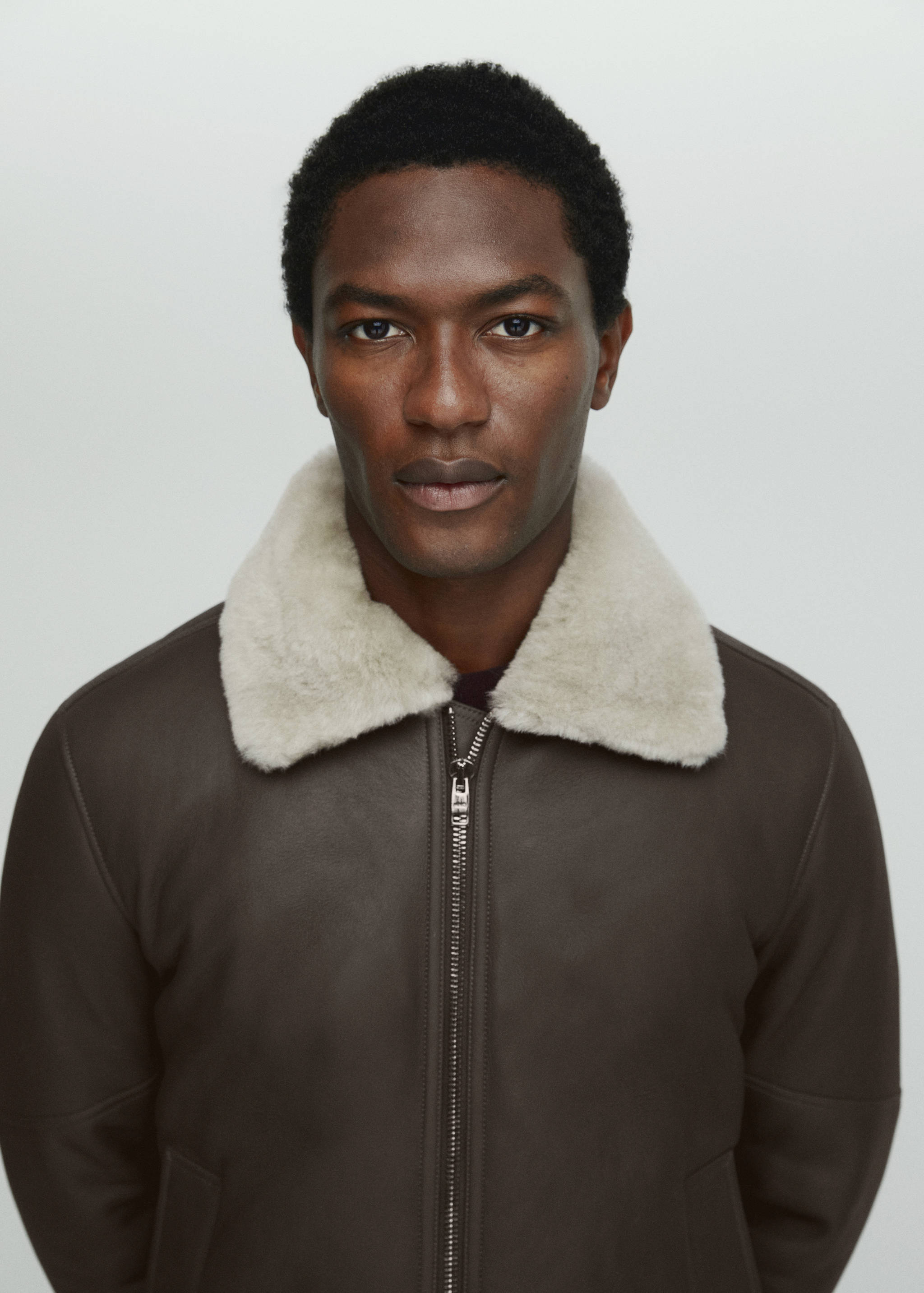 Shearling-lined leather aviator jacket - Details of the article 1