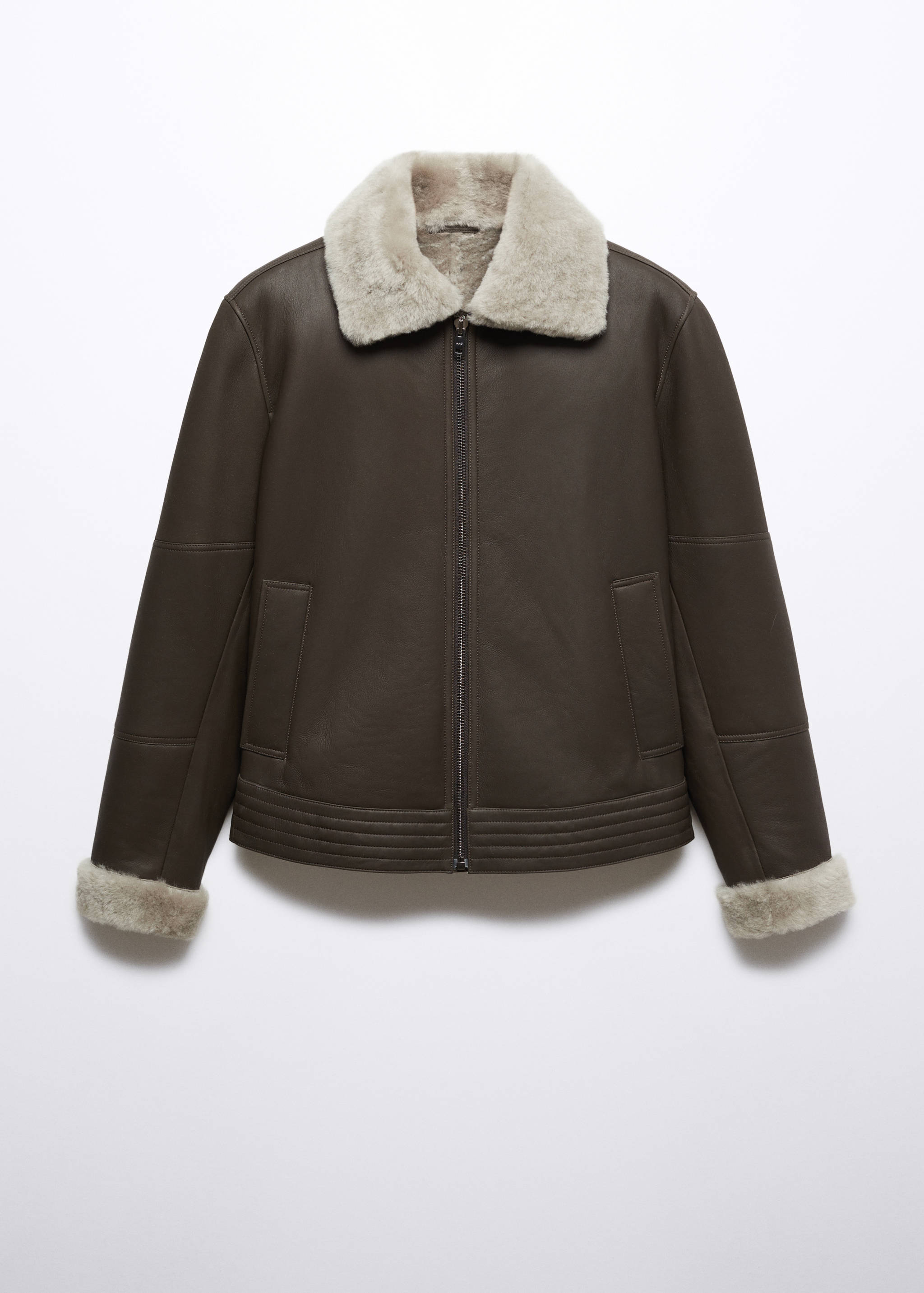 Shearling-lined leather aviator jacket - Article without model