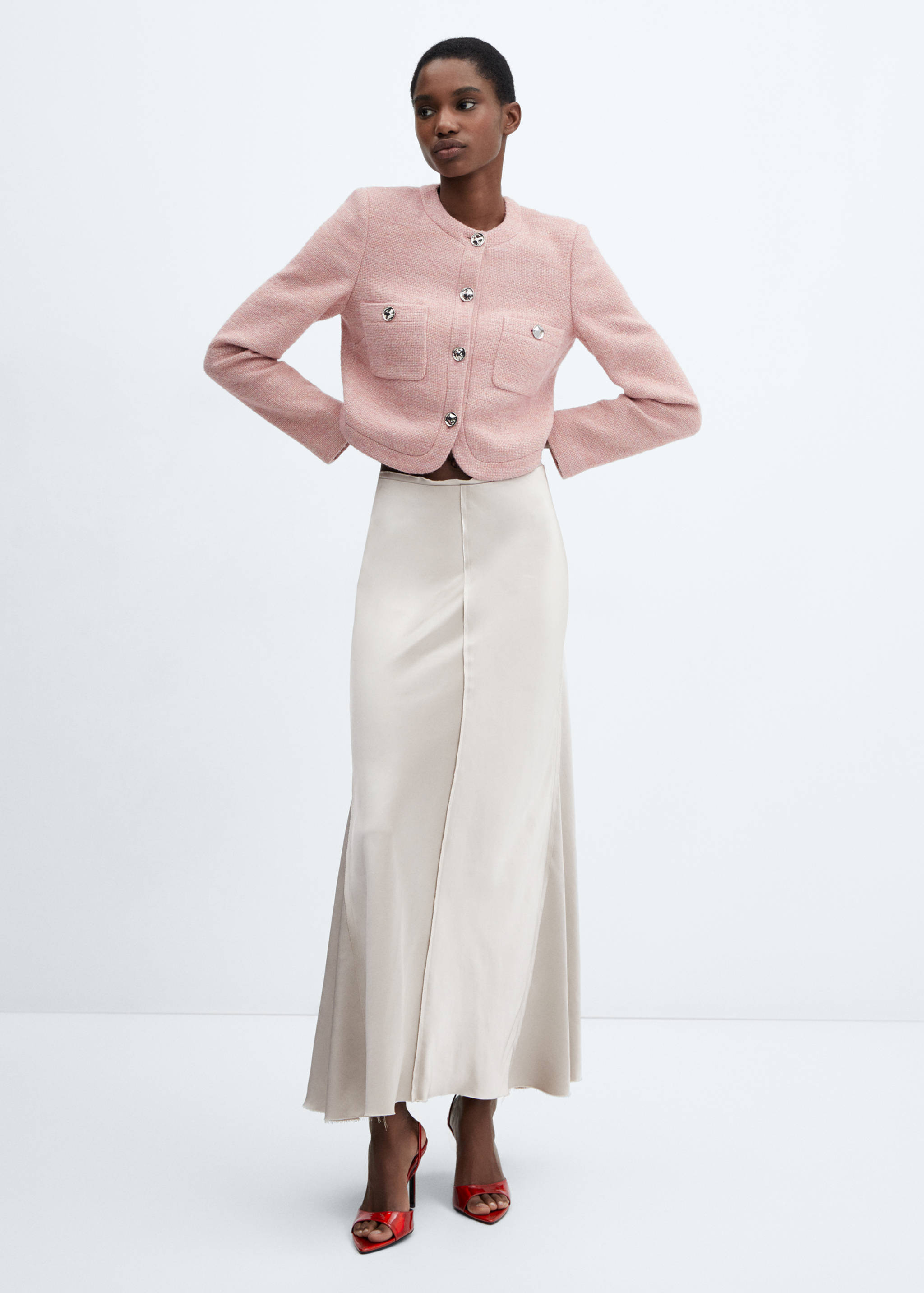 Satin skirt with frayed hem - General plane