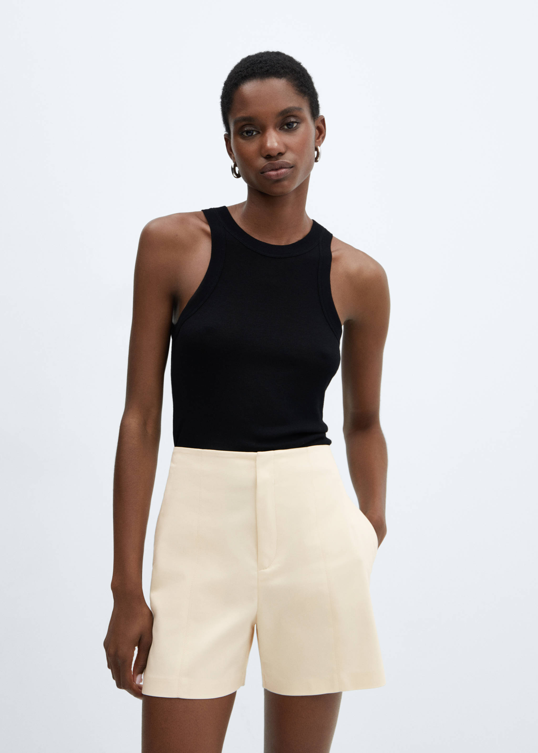 High-waist straight shorts - Medium plane