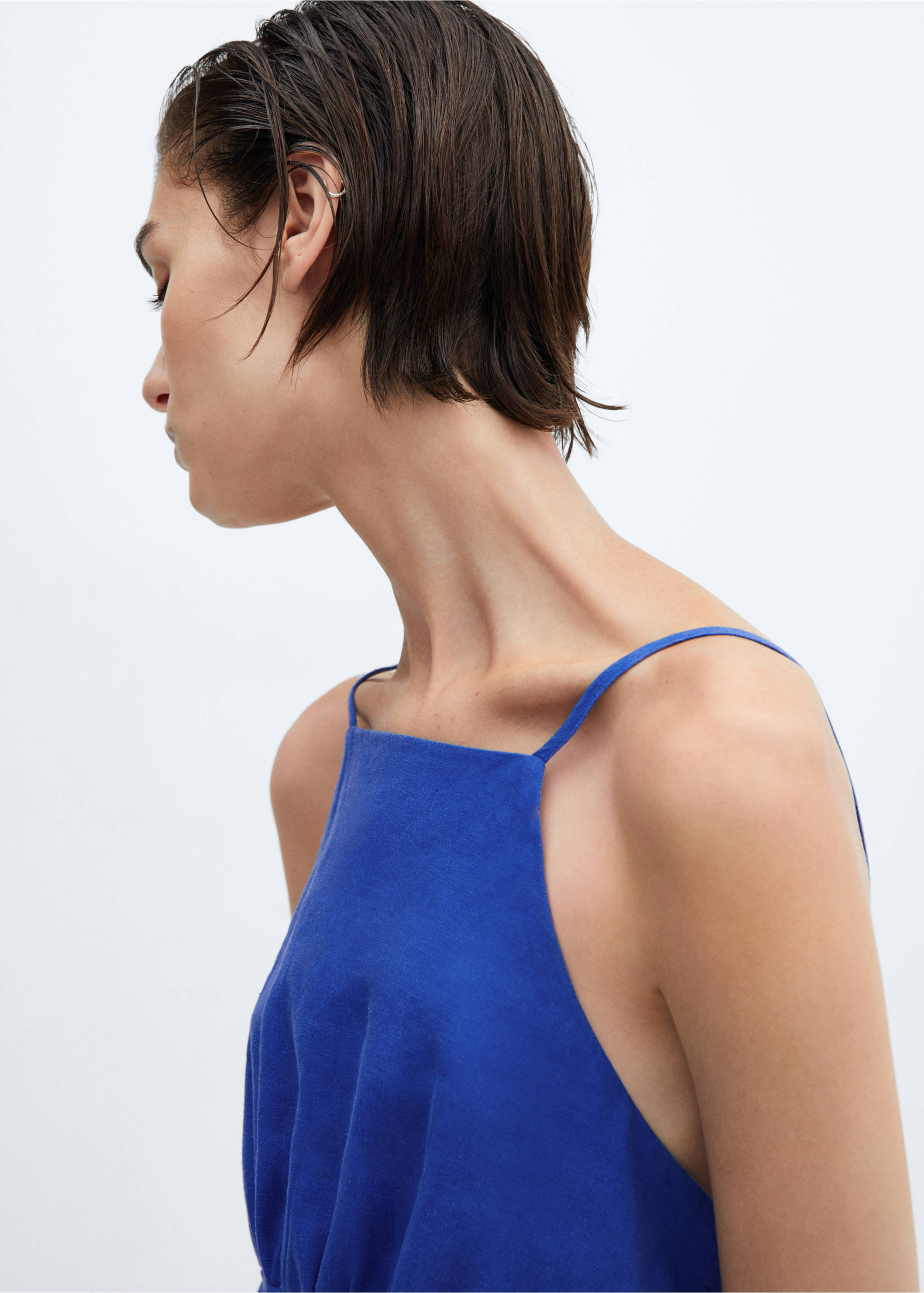 Linen strap dress - Details of the article 1, Blue. Ref: 67000409-00.