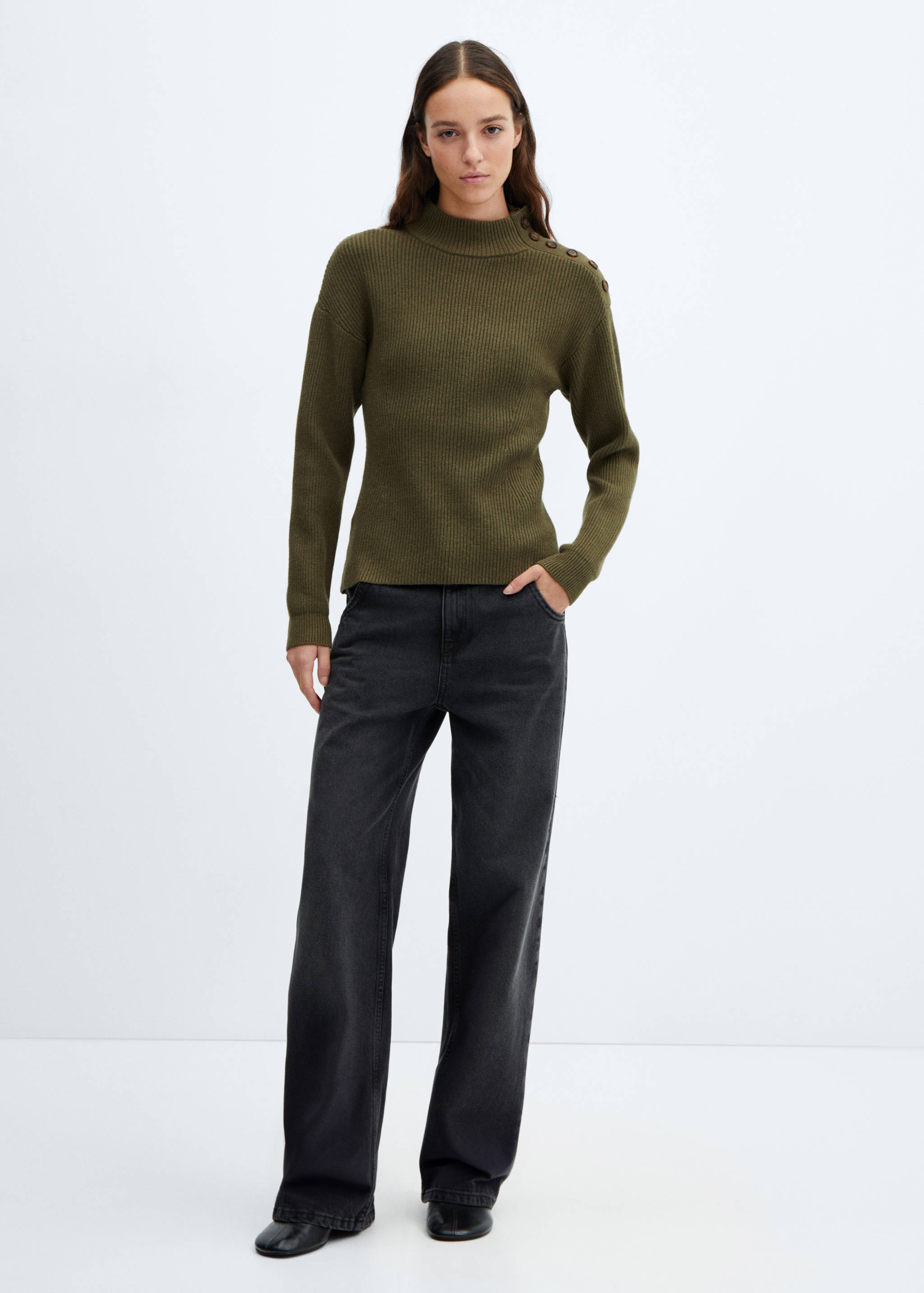 Pull-over maille côtelée boutons épaule - Plan général