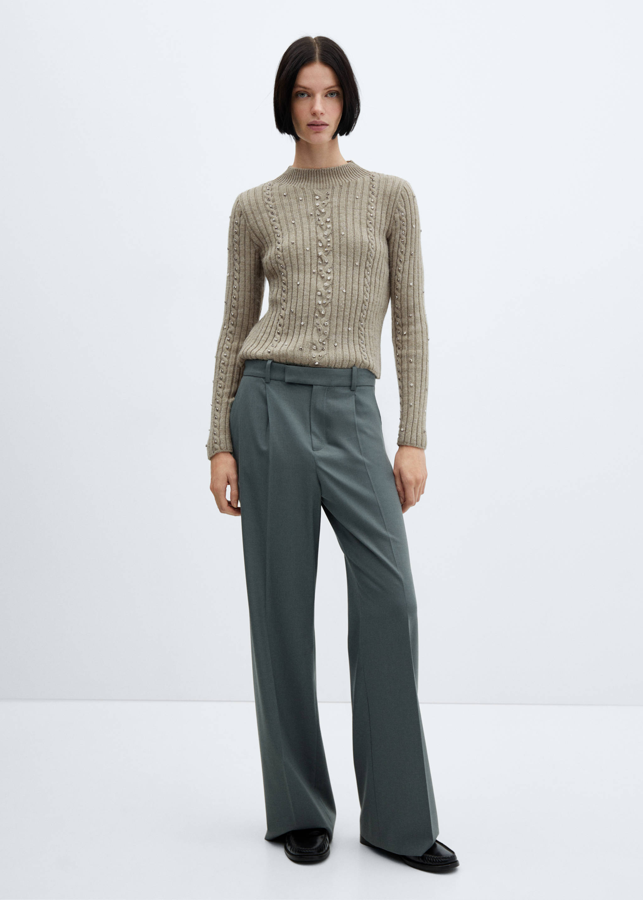 Pull-over maille côtelée détail strass - Plan général