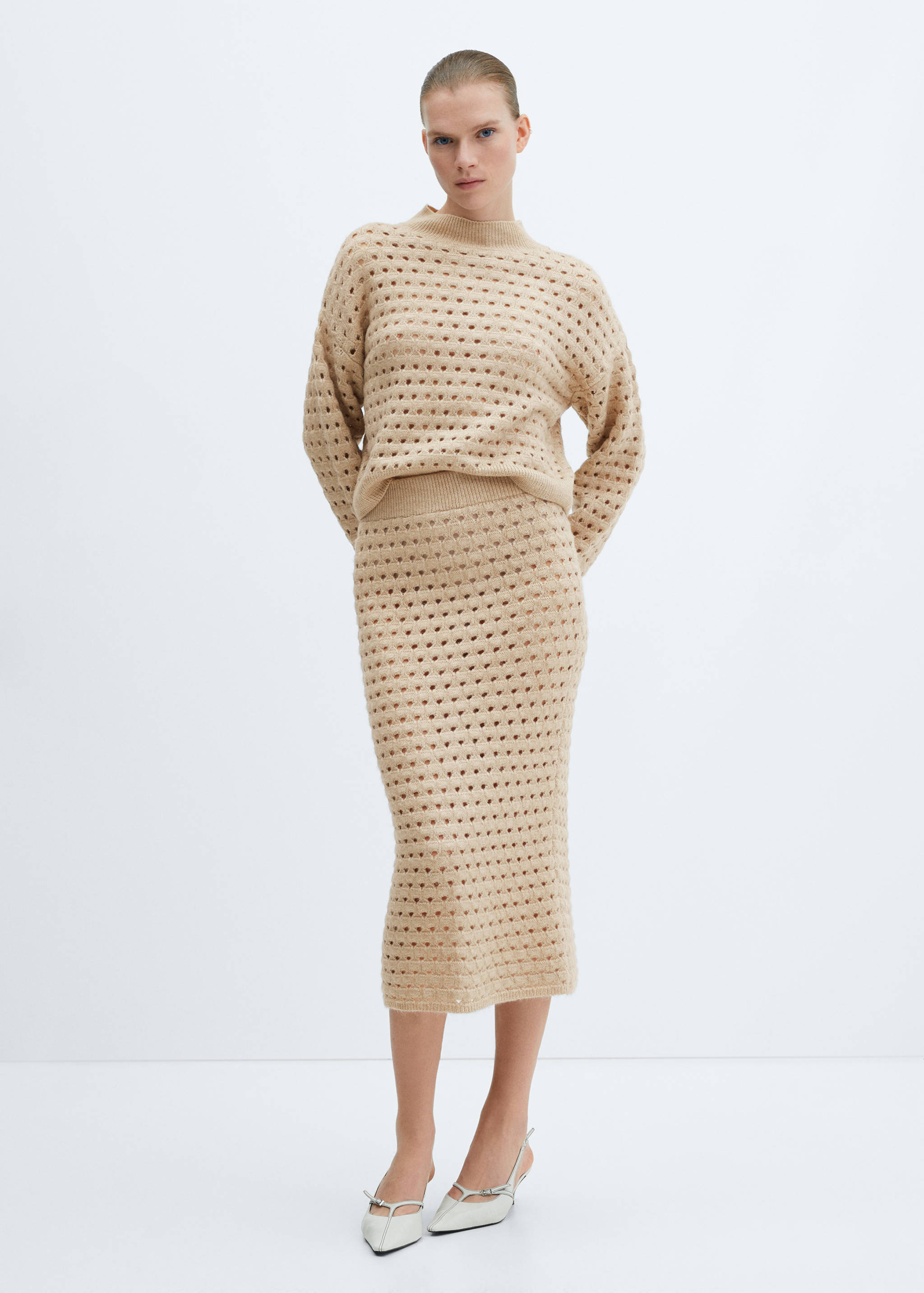 Knitted sweater with openwork details - General plane