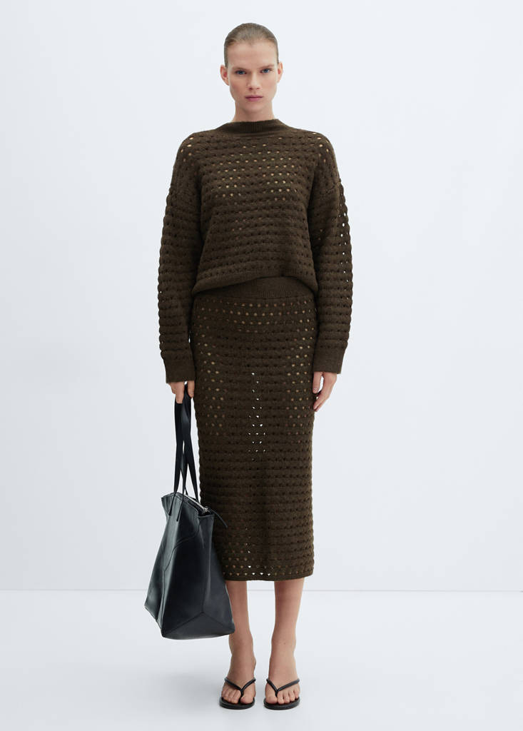 Knitted sweater with openwork details — Khaki