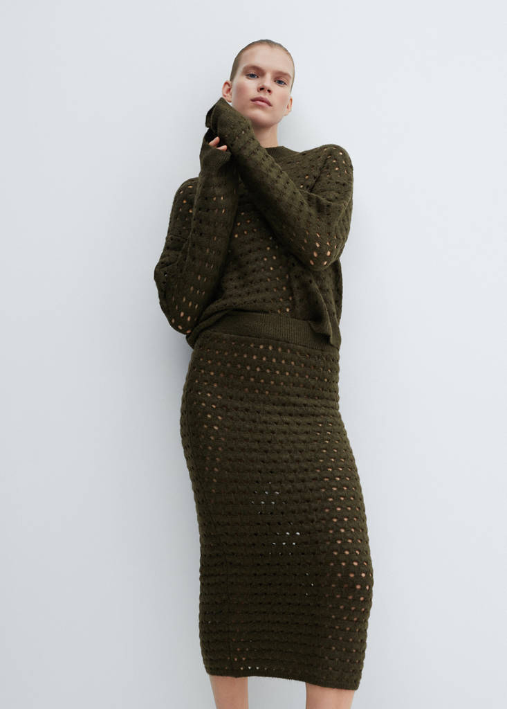 Knitted sweater with openwork details — Khaki