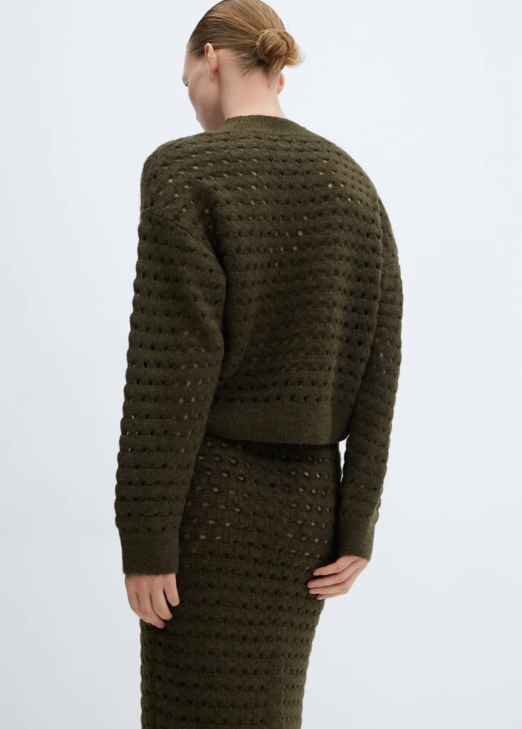 Knitted sweater with openwork details — Khaki
