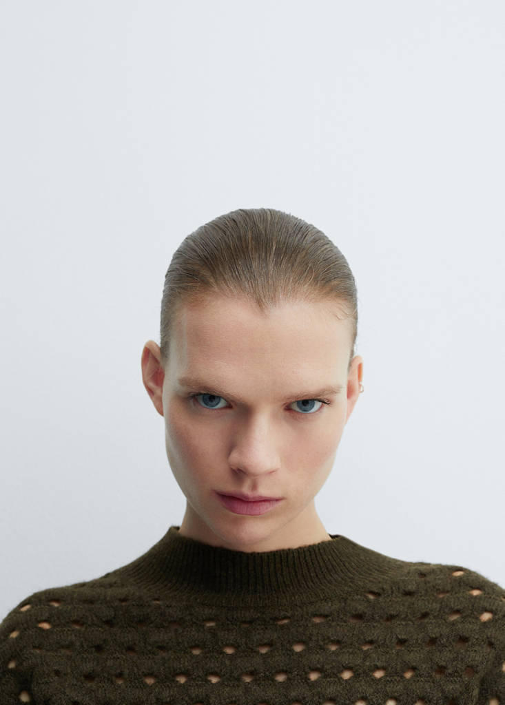 Knitted sweater with openwork details — Khaki