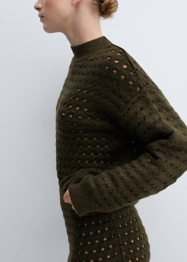 Knitted sweater with openwork details — Khaki