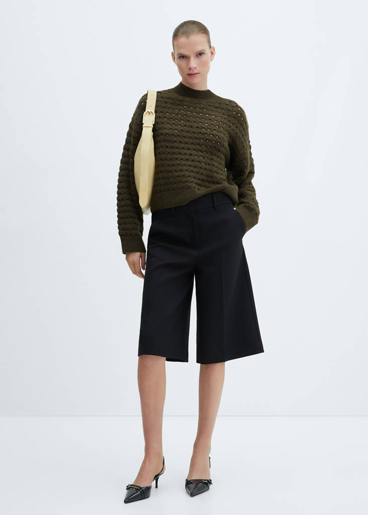 Knitted sweater with openwork details — Khaki