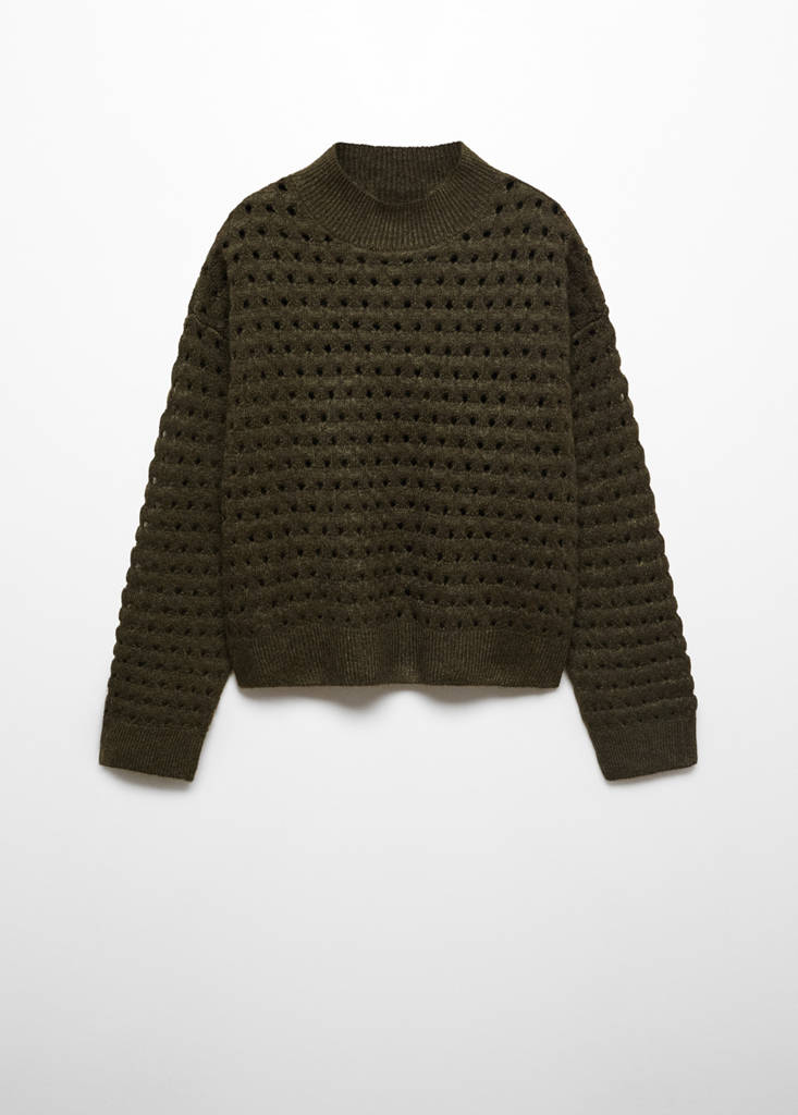 Knitted sweater with openwork details — Khaki