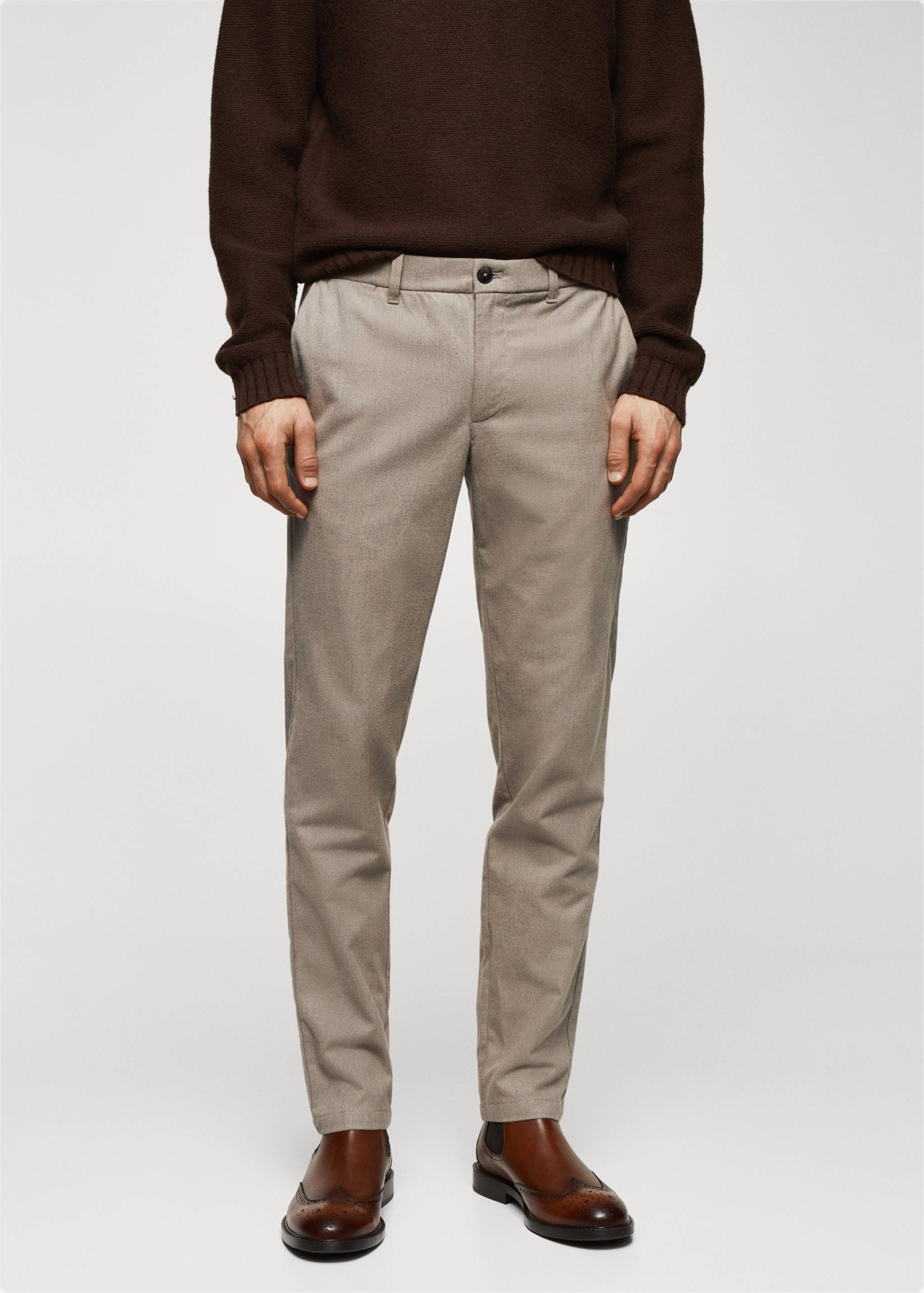 Slim fit structured cotton trousers - Medium plane