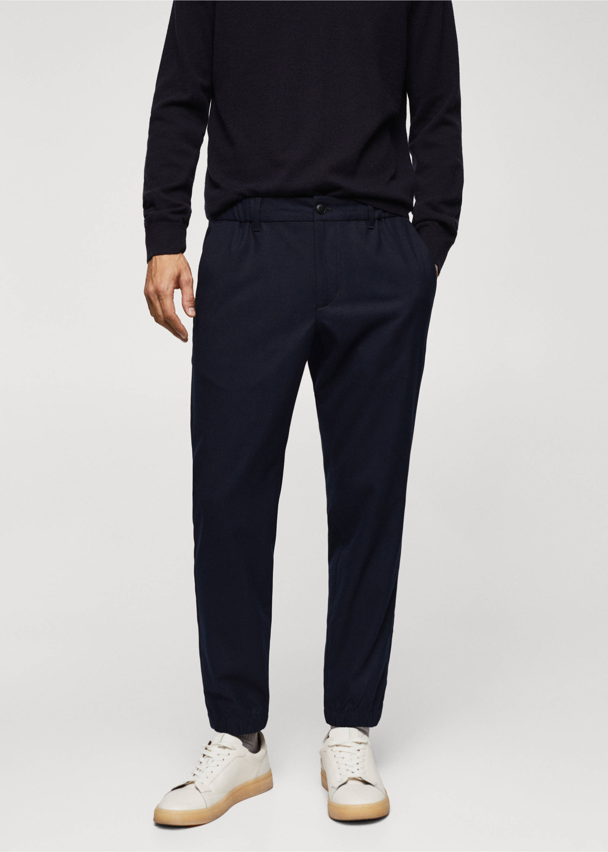 Slim-fit jogger trousers with drawstring - Medium plane, Navy. Ref: 67000634-00.