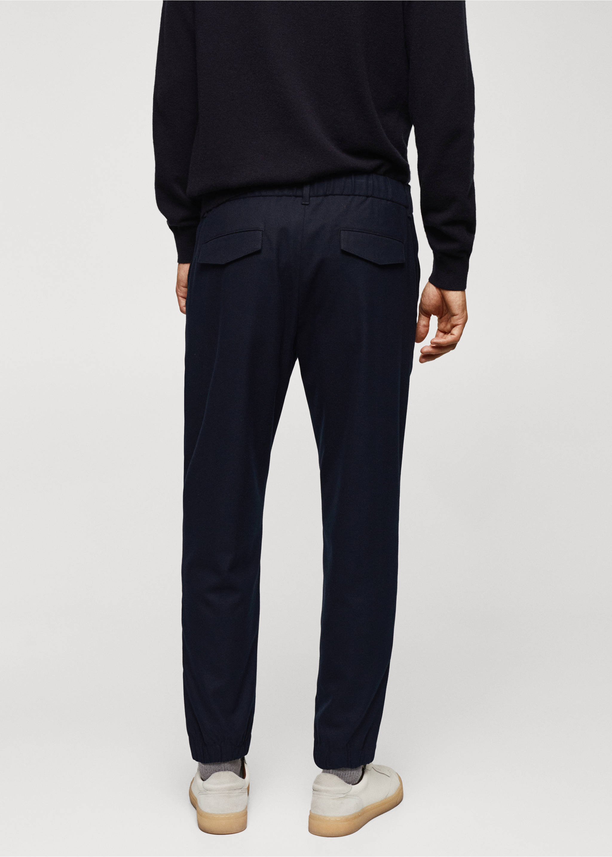 Slim-fit jogger trousers with drawstring - Reverse of the article, Navy. Ref: 67000634-00.
