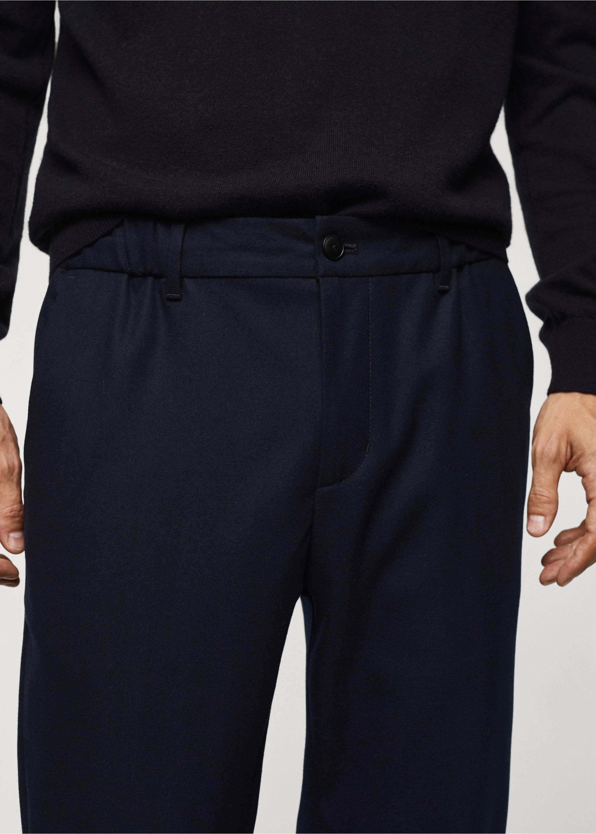 Slim-fit jogger trousers with drawstring - Details of the article 1, Navy. Ref: 67000634-00.