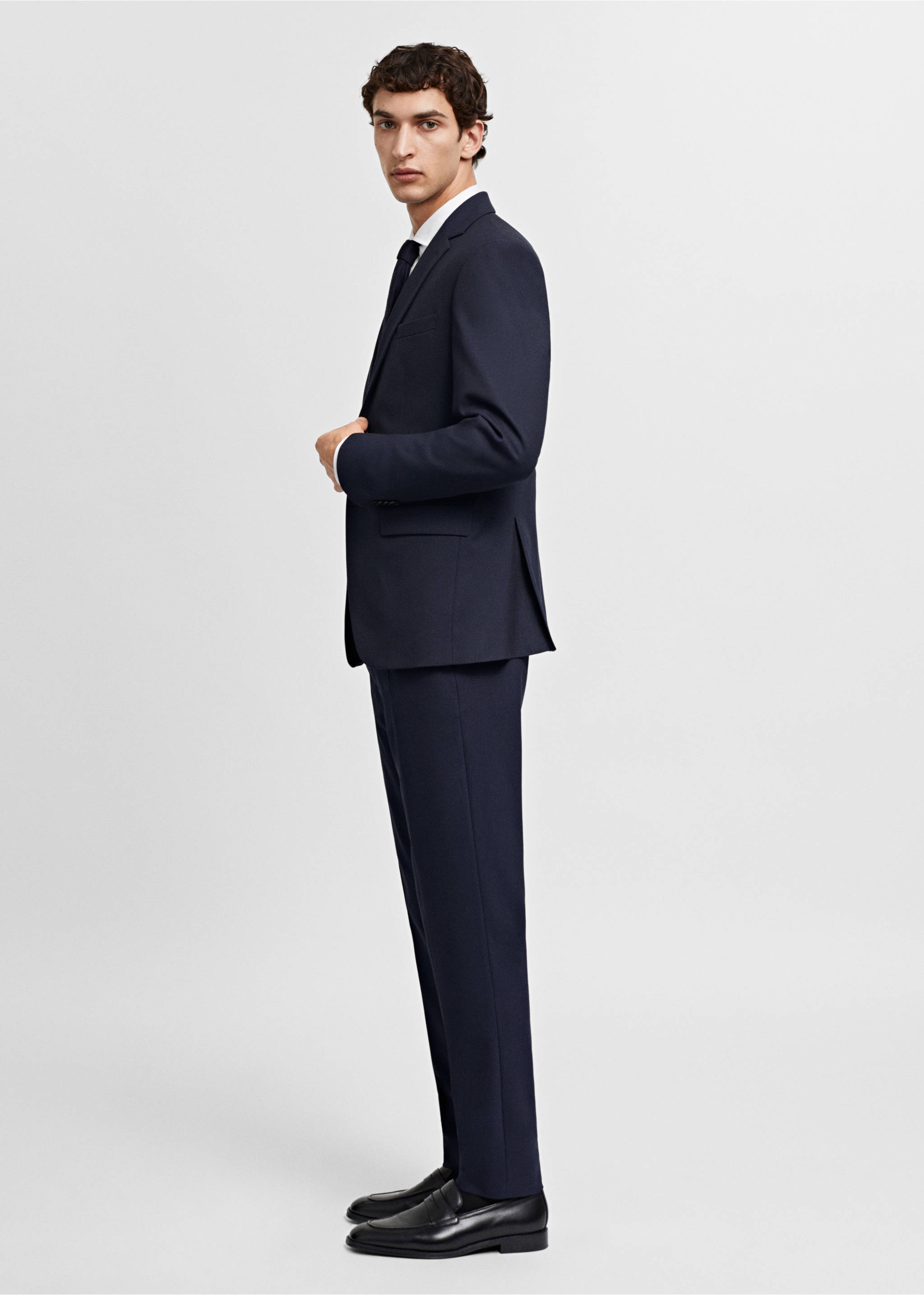 Stretch-fabric slim-fit suit pants - Details of the article 4, Navy. Ref: 67000640-02.