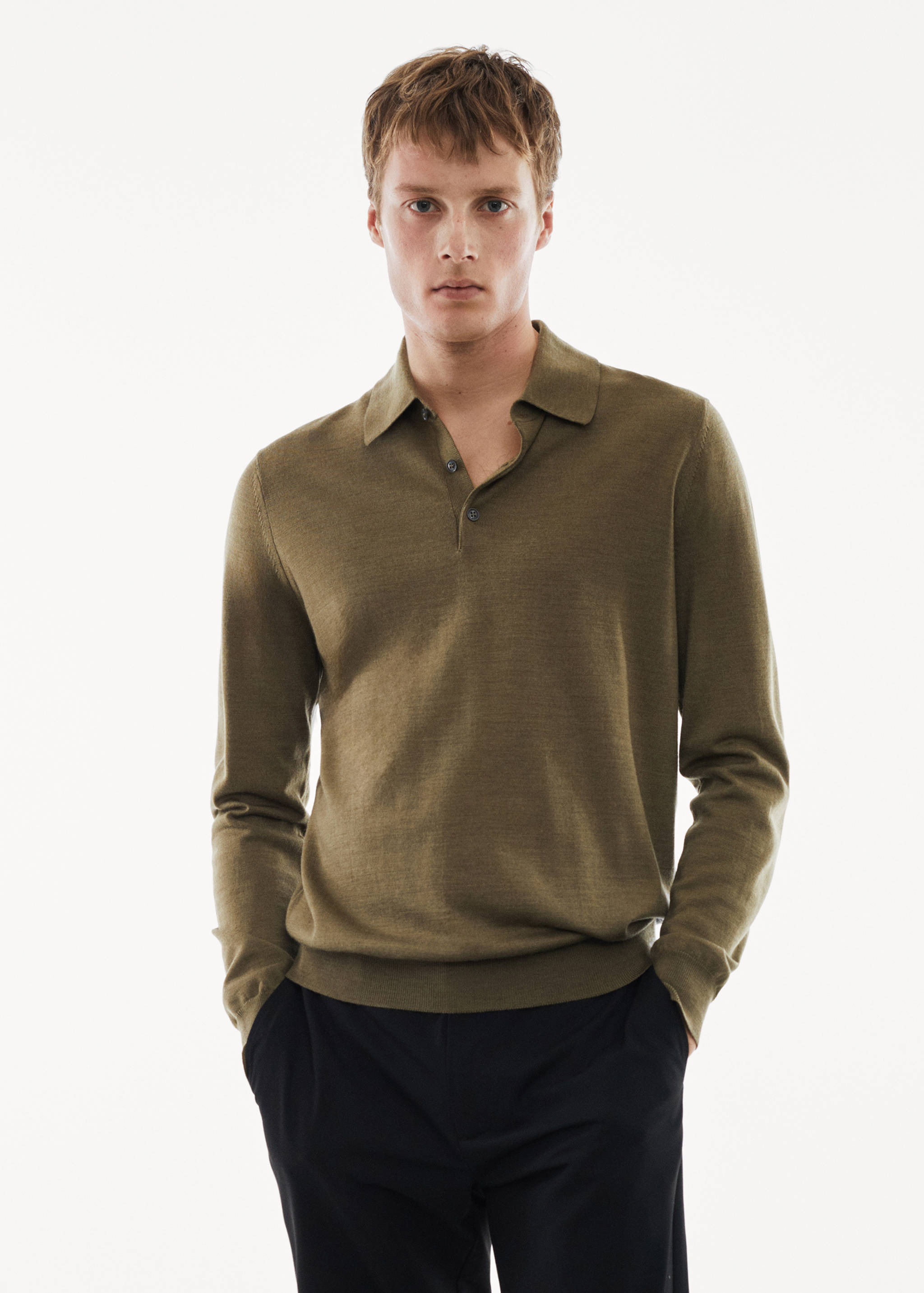 100% merino wool long-sleeved polo shirt - Medium plane