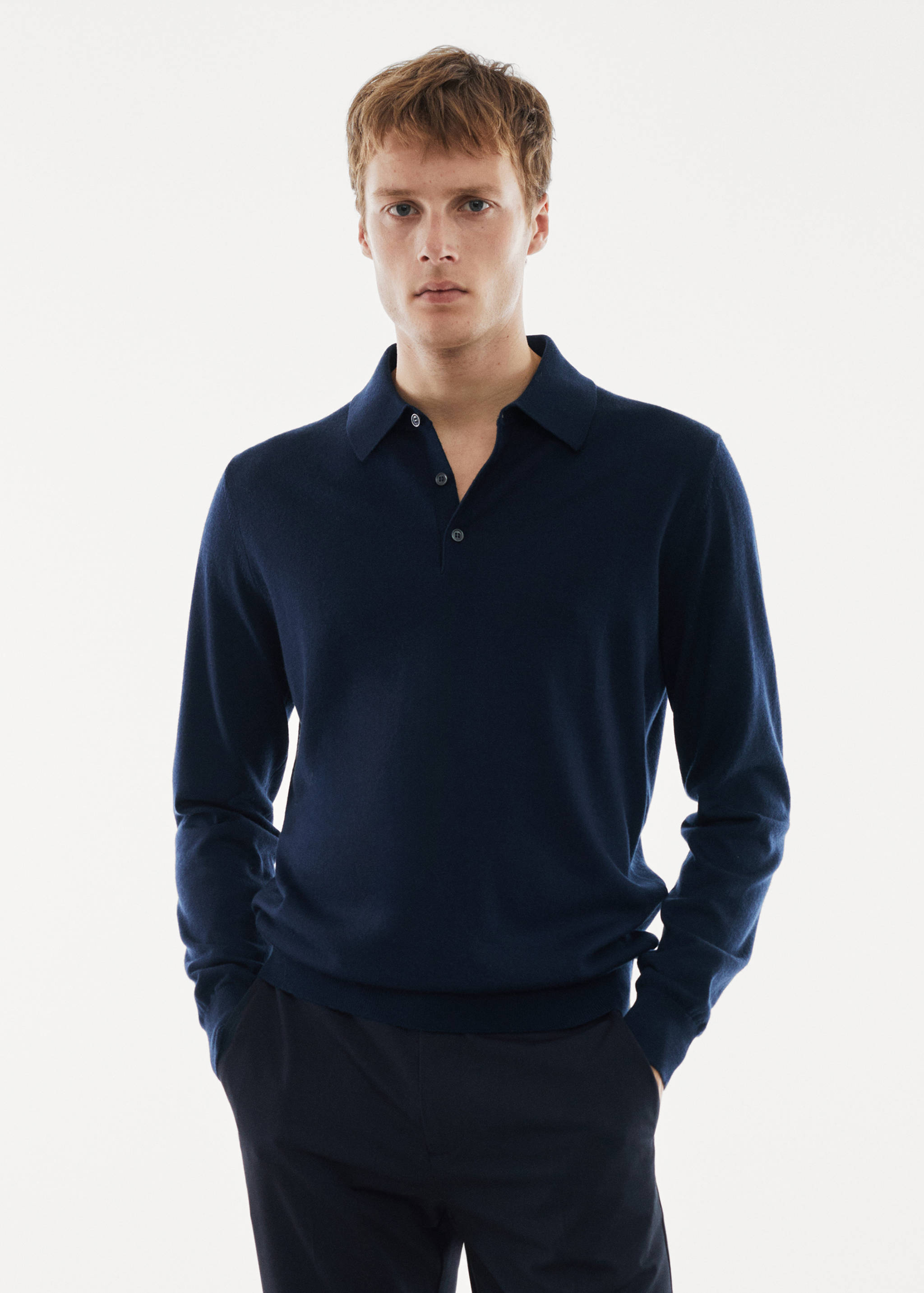 100% merino wool long-sleeved polo shirt - Medium plane