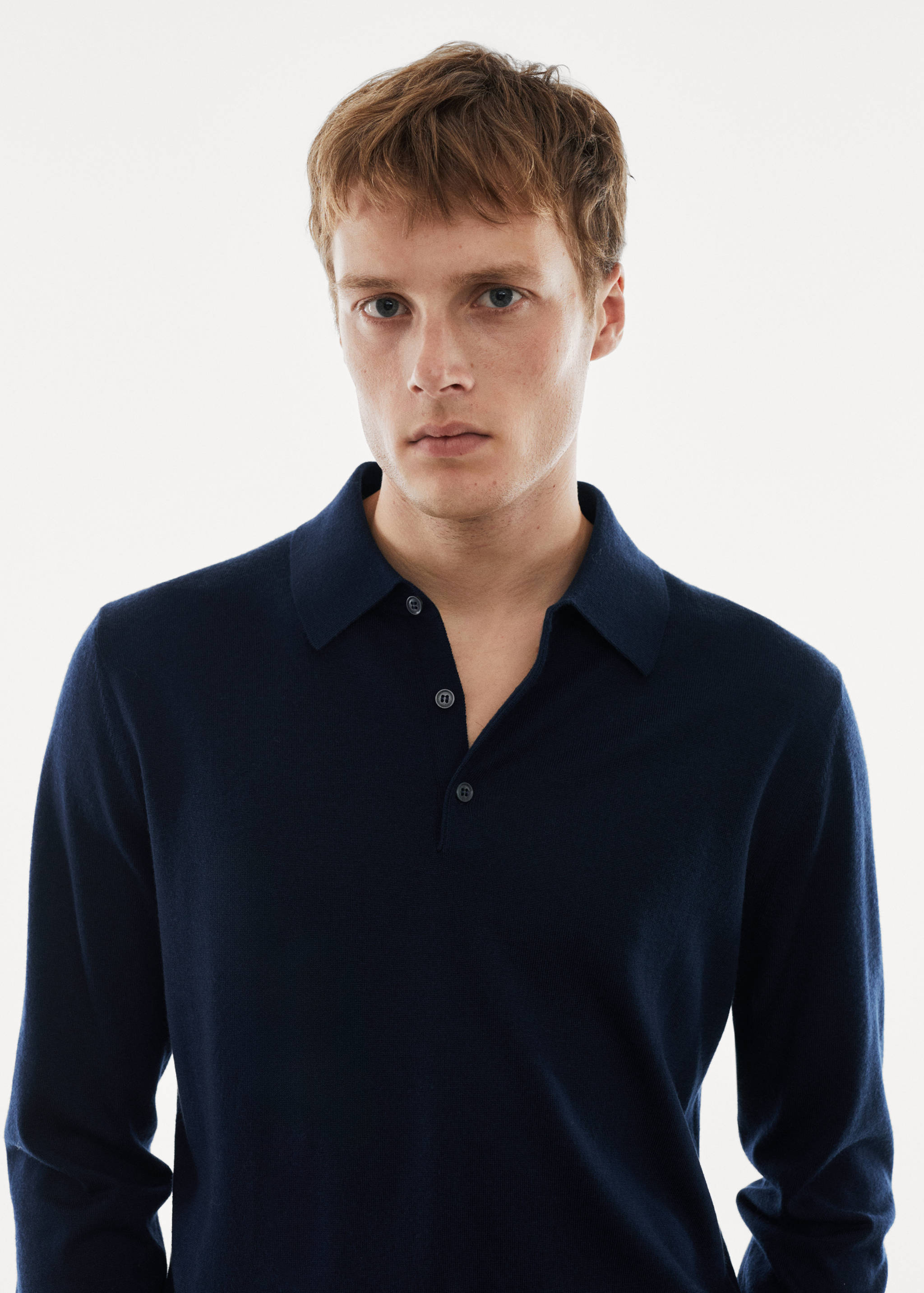 100% merino wool long-sleeved polo shirt - Details of the article 1