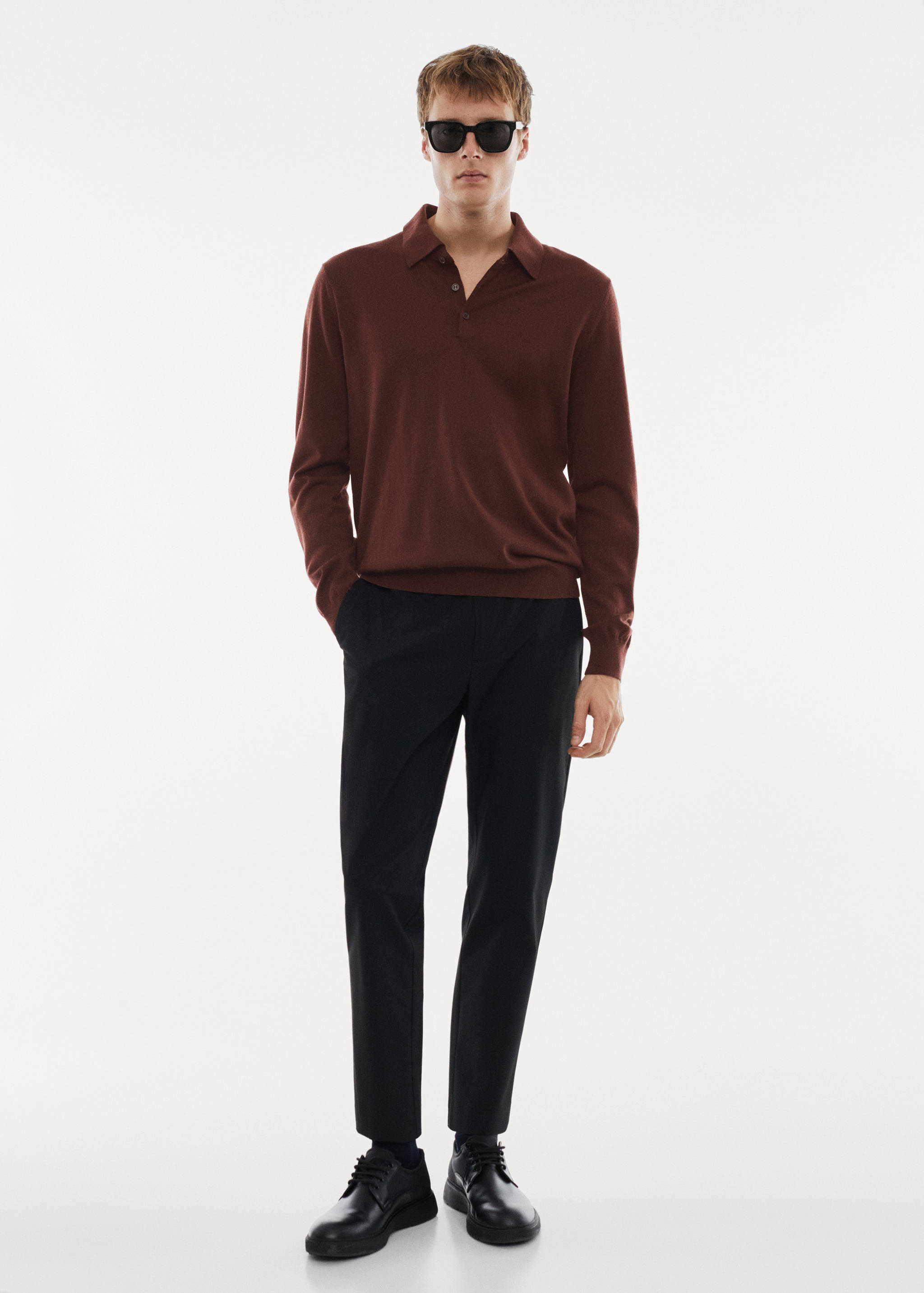 100% merino wool long-sleeved polo shirt - General plane