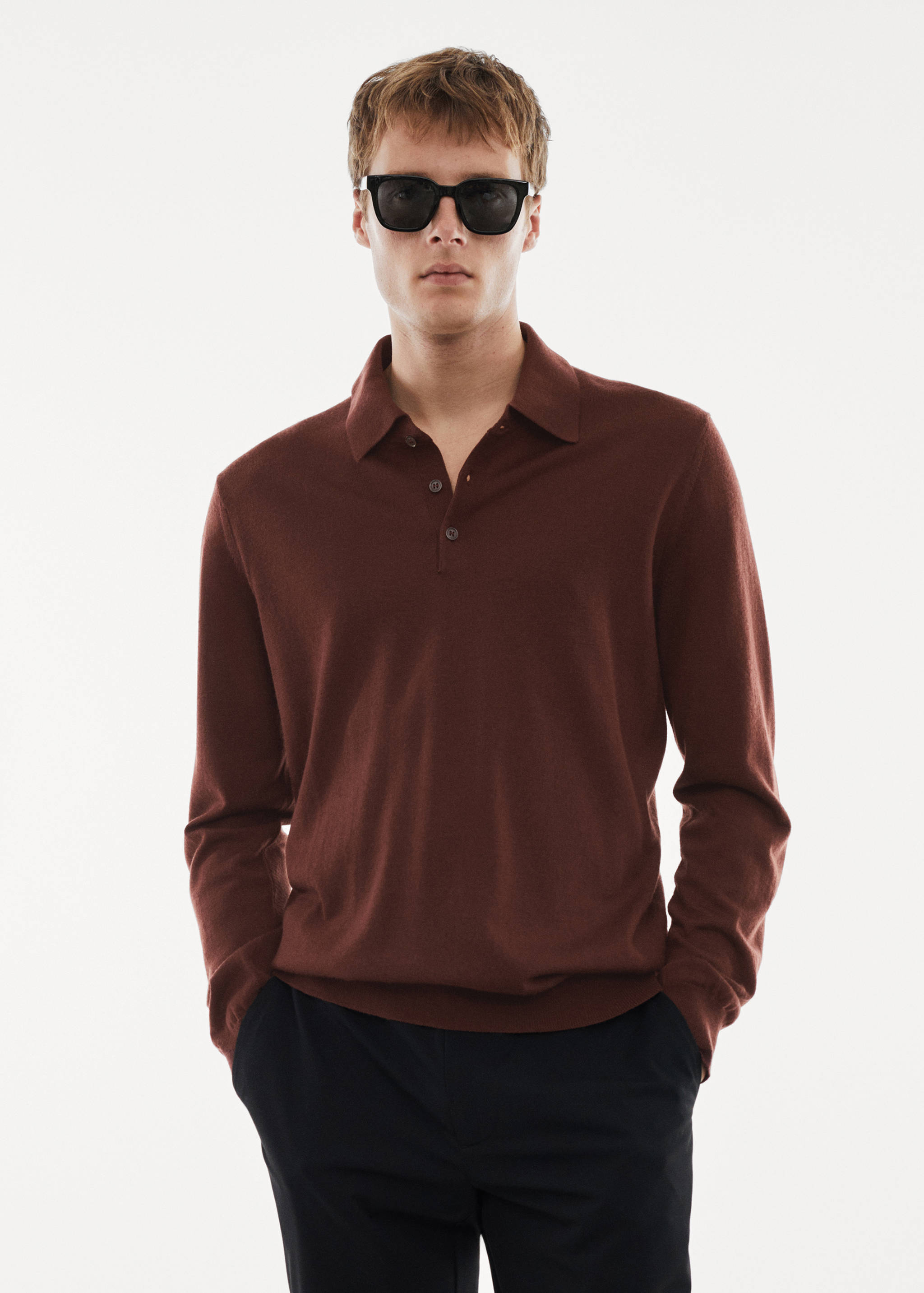 100% merino wool long-sleeved polo shirt - Medium plane