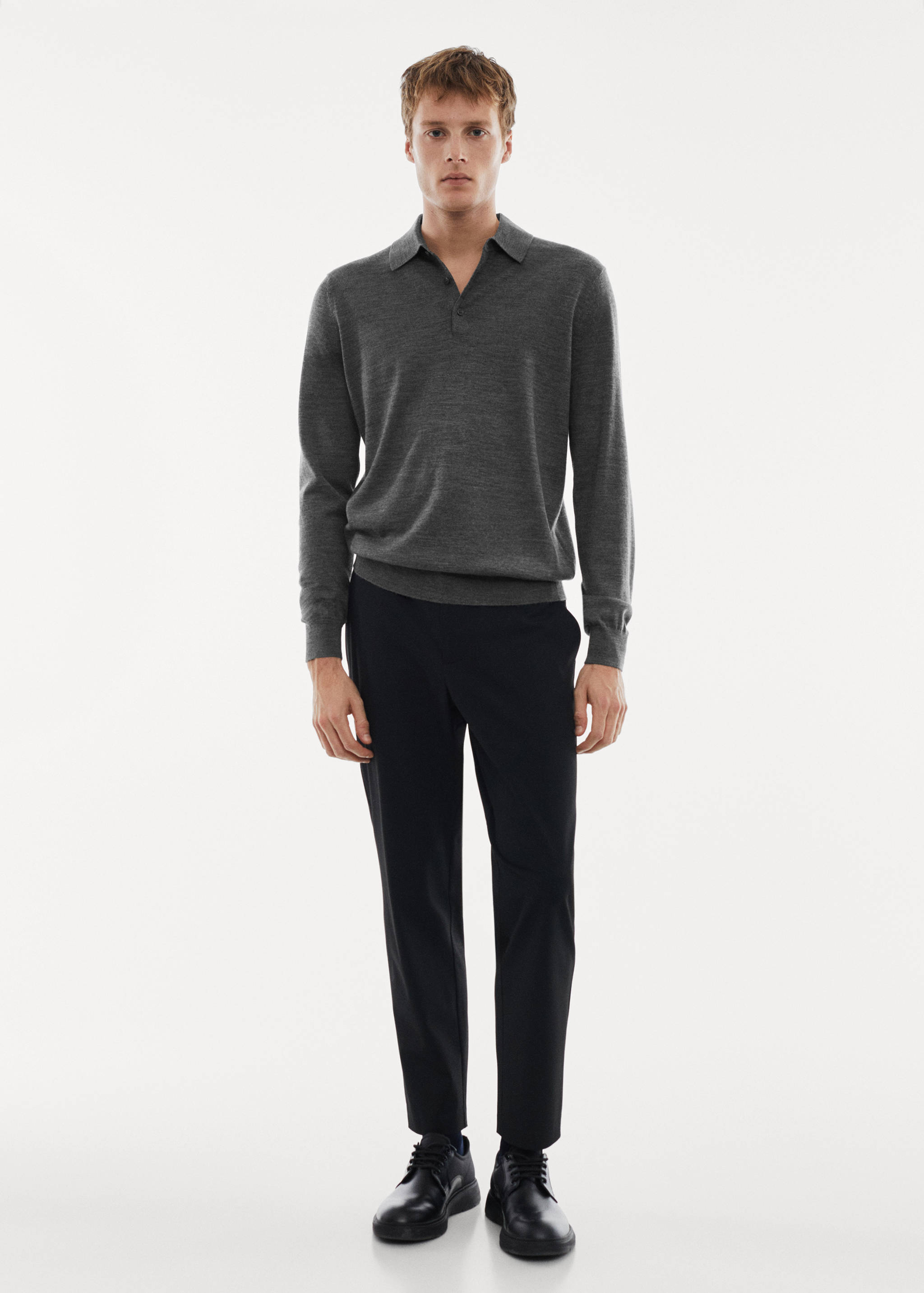 100% merino wool long-sleeved polo shirt - General plane