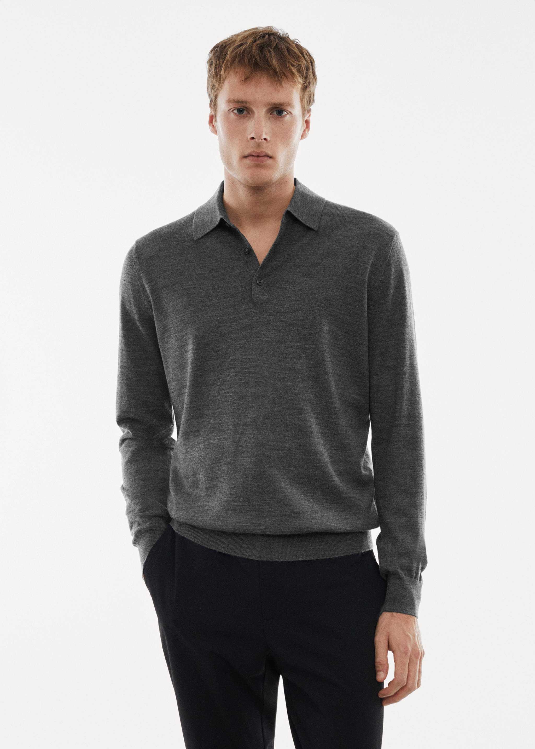 100% merino wool long-sleeved polo shirt - Medium plane