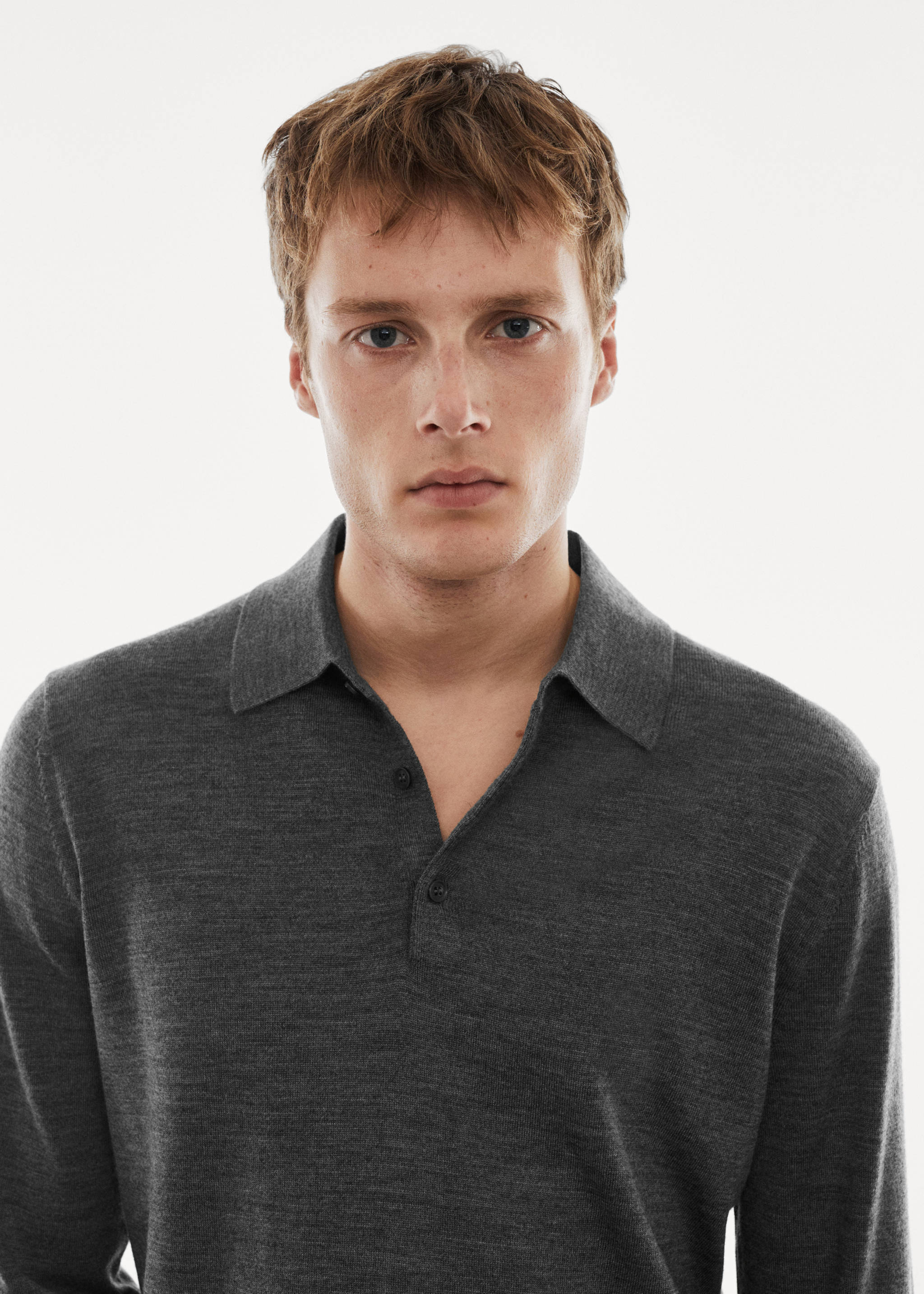 100% merino wool long-sleeved polo shirt - Details of the article 1