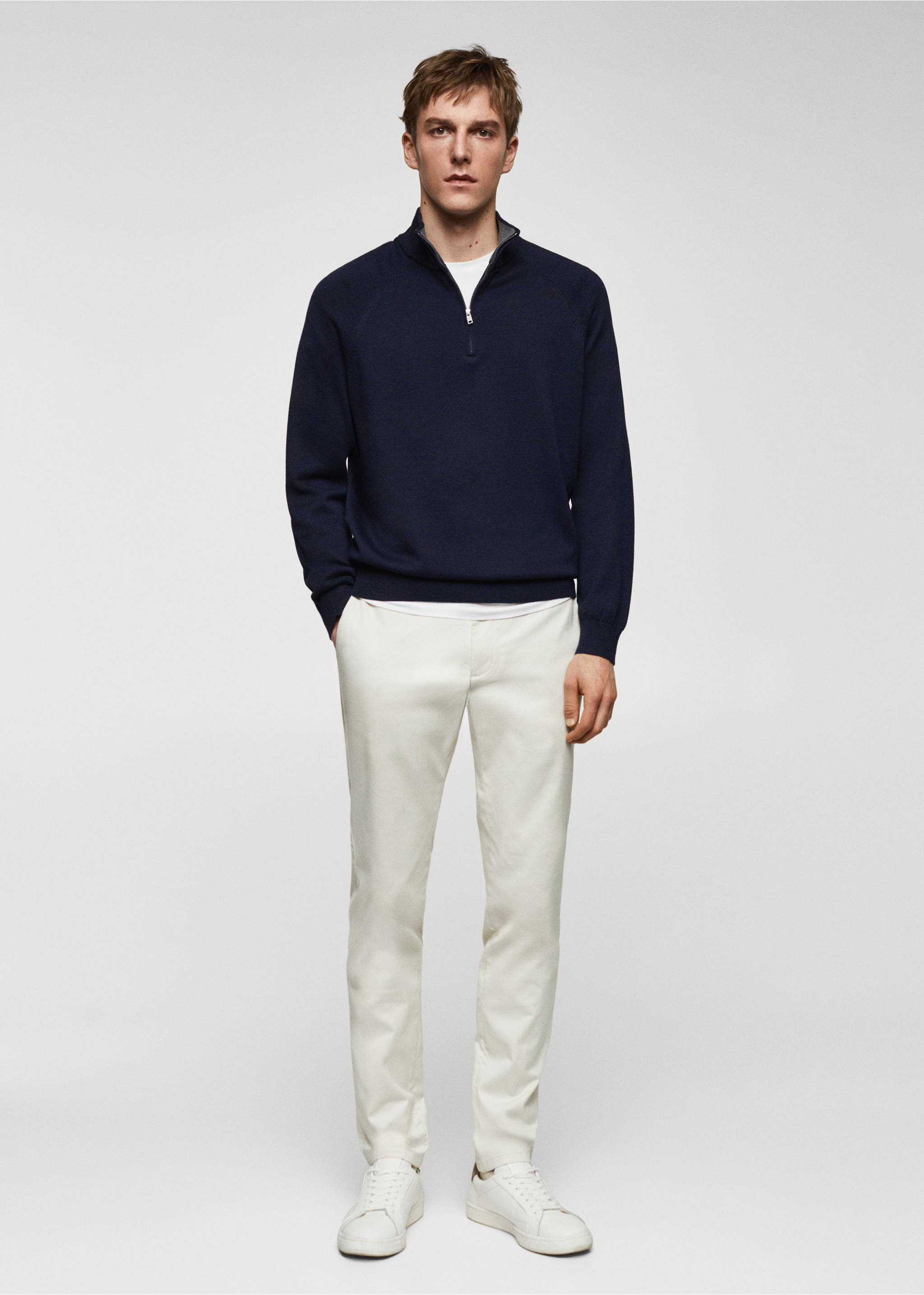 Cotton sweater with neck zip - General plane, Navy. Ref: 67000662-00.