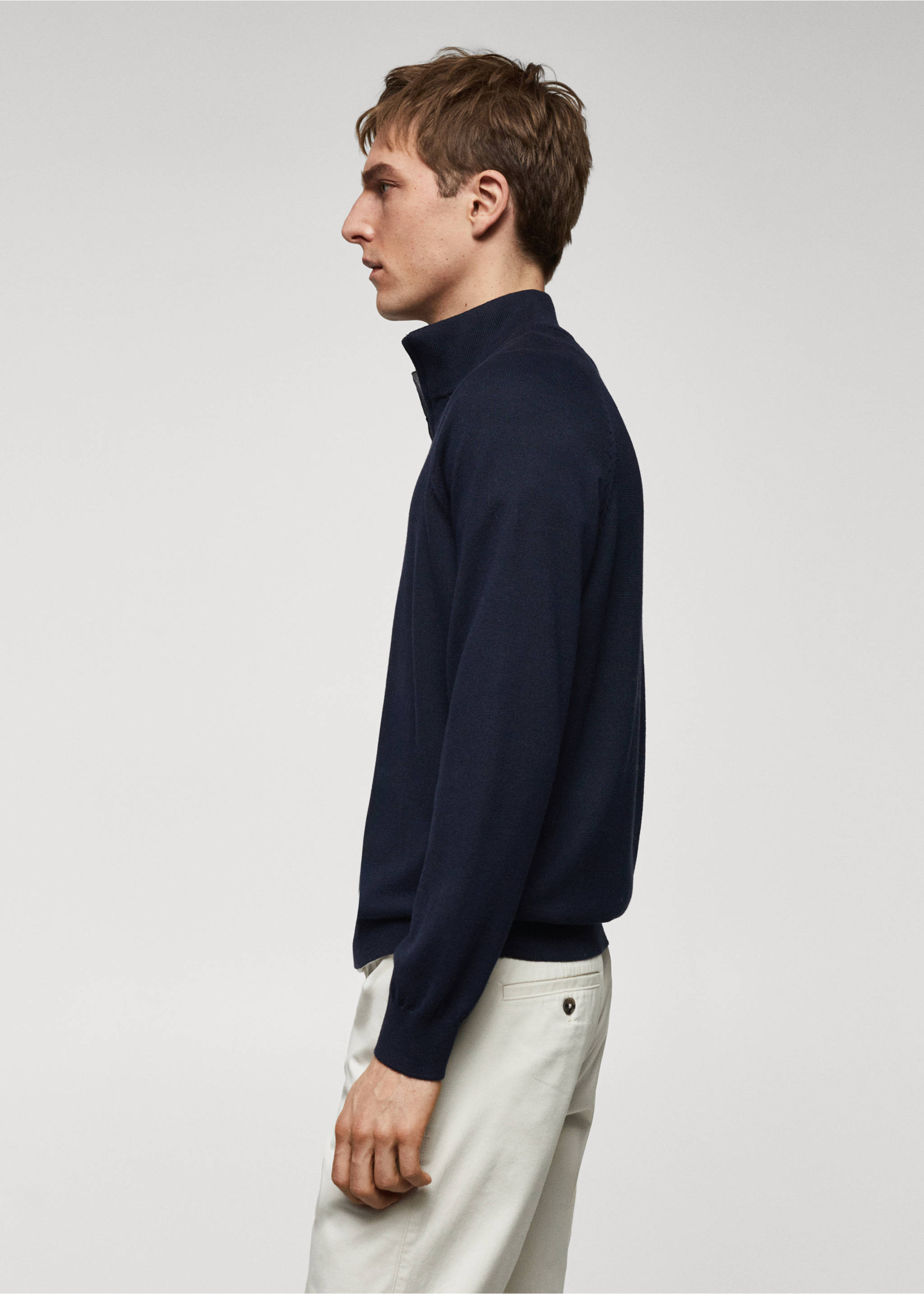 Cotton sweater with neck zip - Details of the article 2, Navy. Ref: 67000662-00.