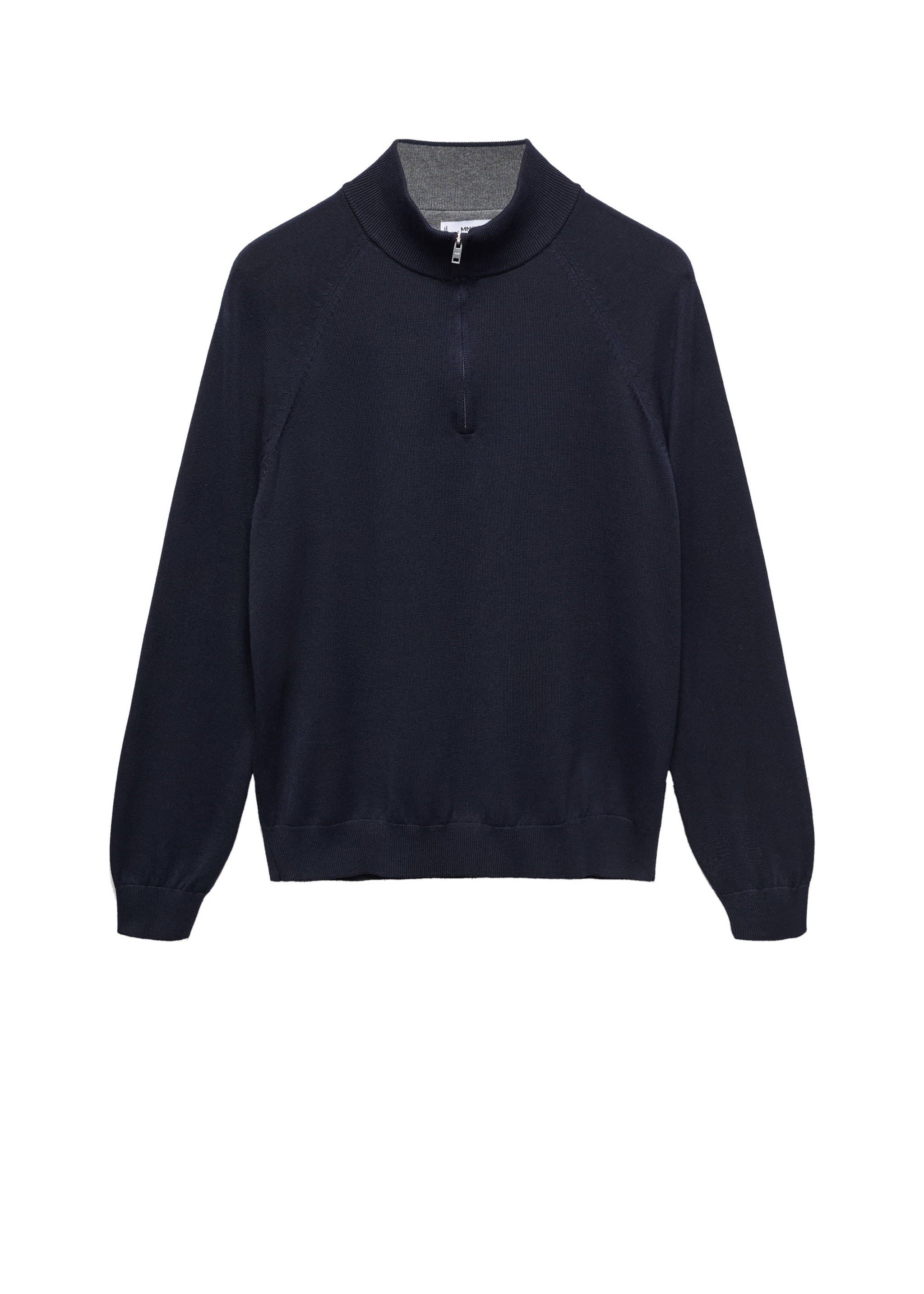 Cotton sweater with neck zip - Details of the article 9, Navy. Ref: 67000662-00.