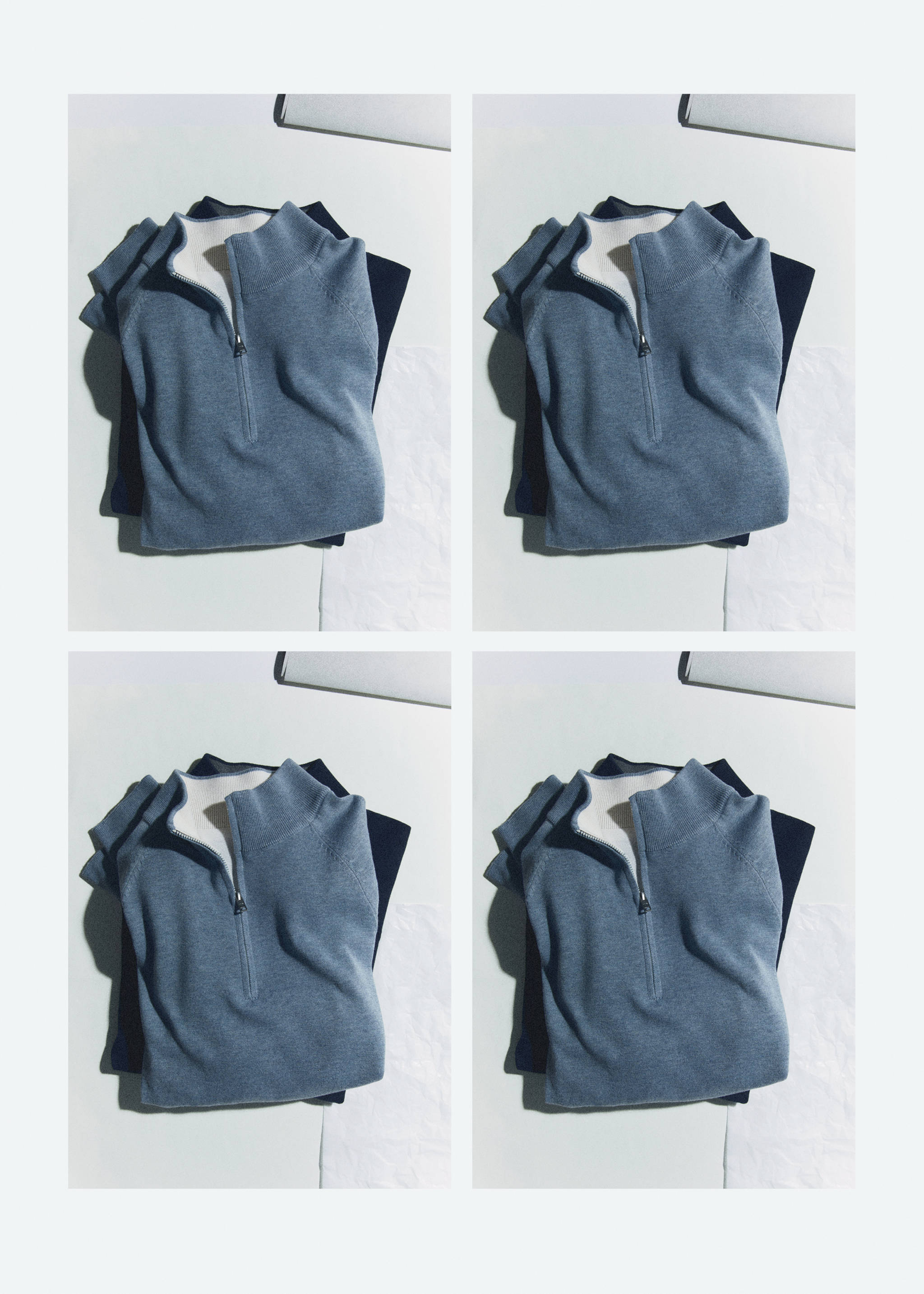 Cotton sweater with neck zip - Details of the article 5, Navy. Ref: 67000662-00.