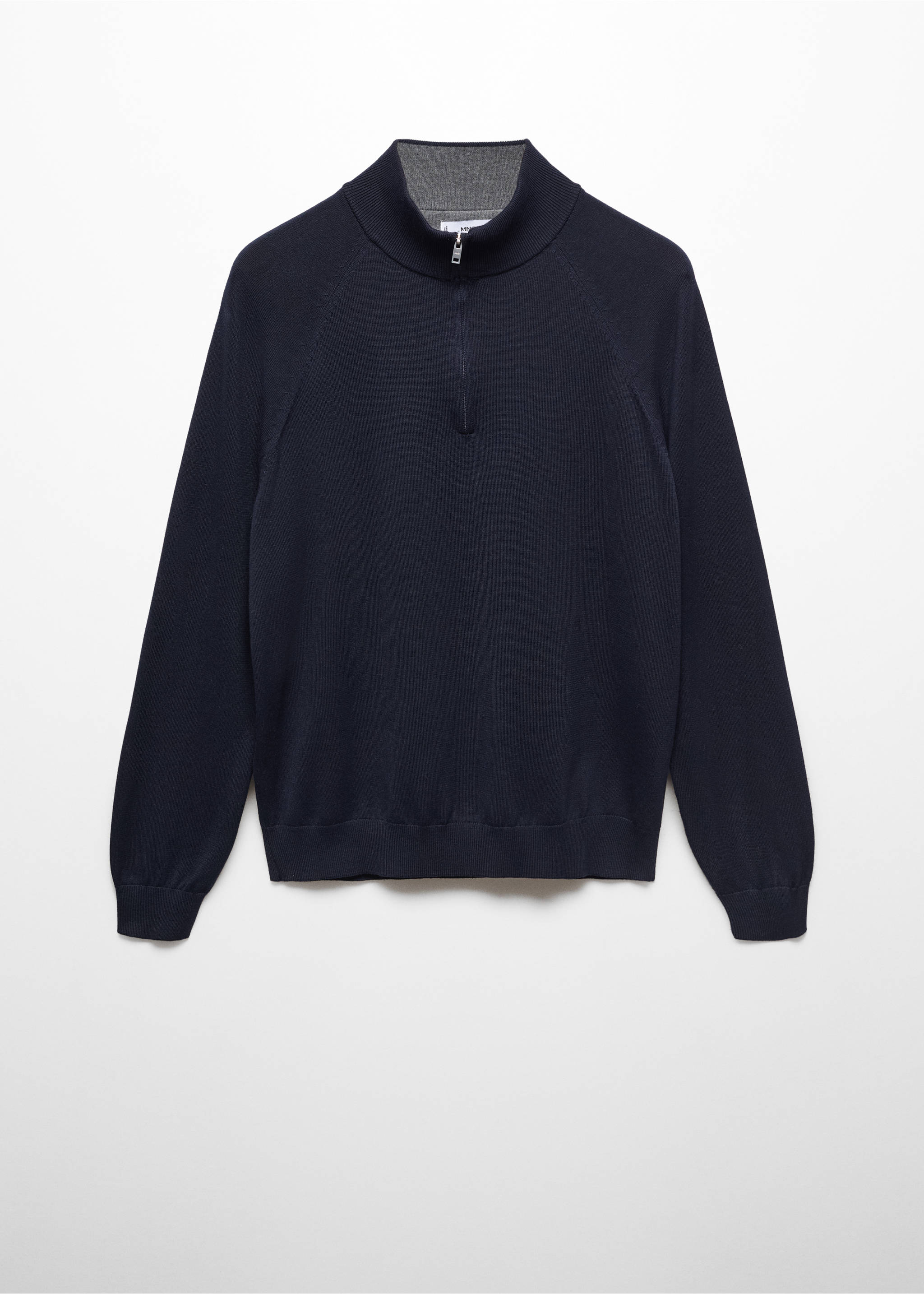 Cotton sweater with neck zip - Article without model, Navy. Ref: 67000662-00.