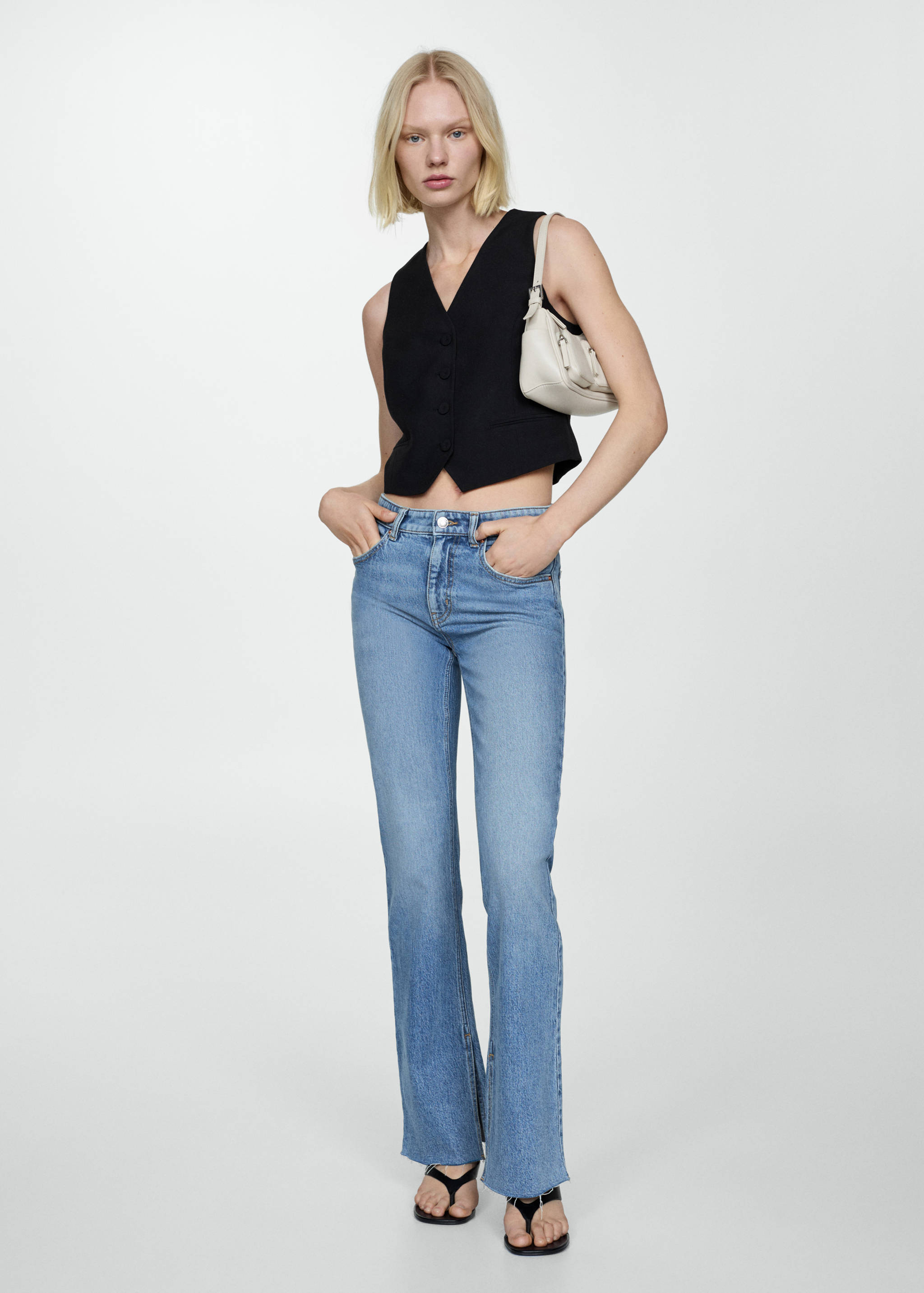 Medium-rise straight jeans with slits - General plane