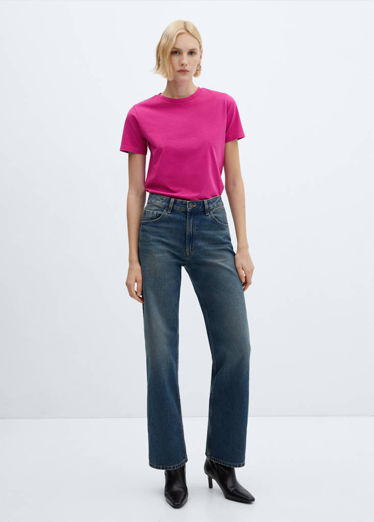 MANGO - T-shirt 100 % coton fuchsia - XS