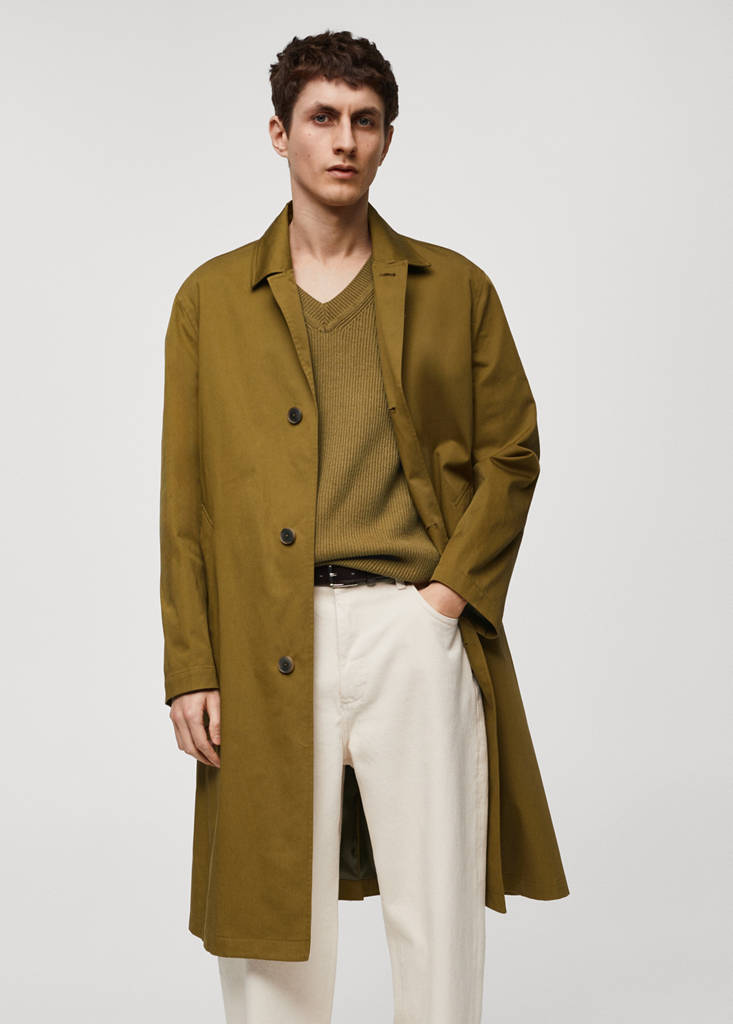 Relaxed-fit cotton trench coat — Olive Green