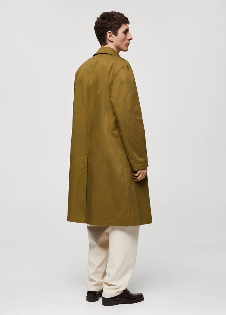 Relaxed-fit cotton trench coat — Olive Green