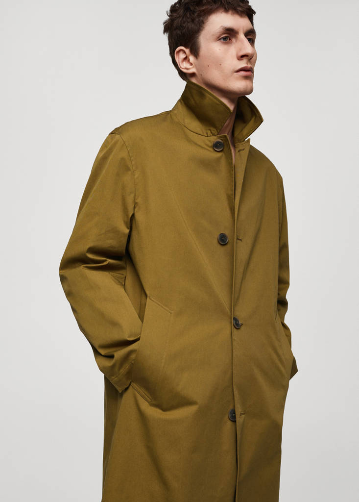 Relaxed-fit cotton trench coat — Olive Green