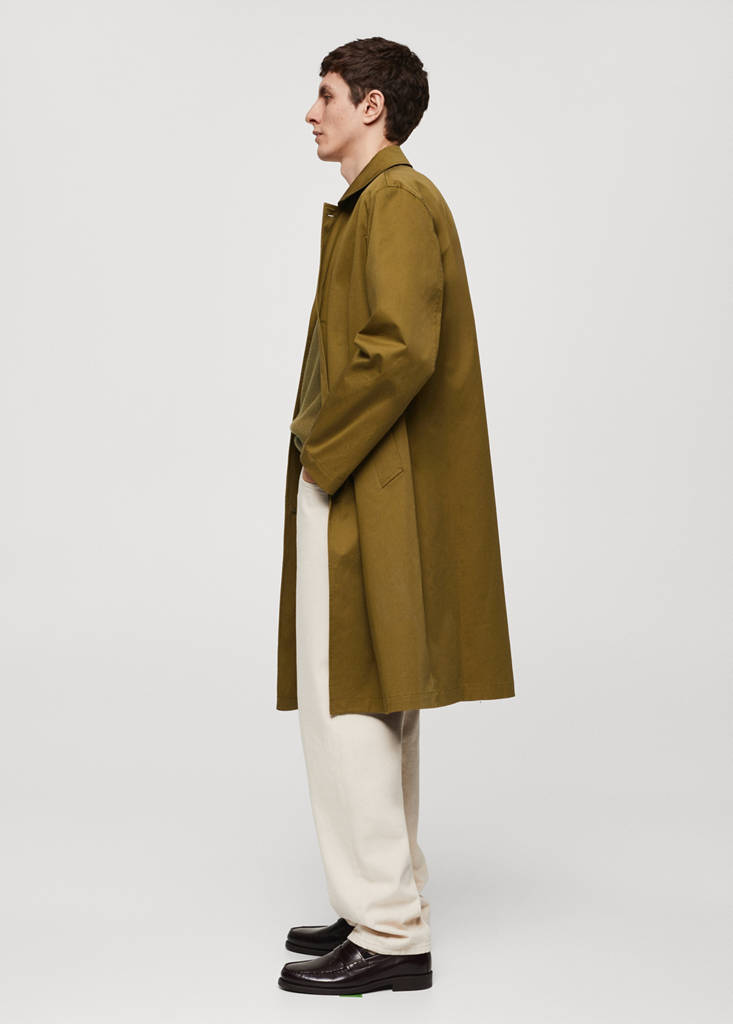 Relaxed-fit cotton trench coat — Olive Green