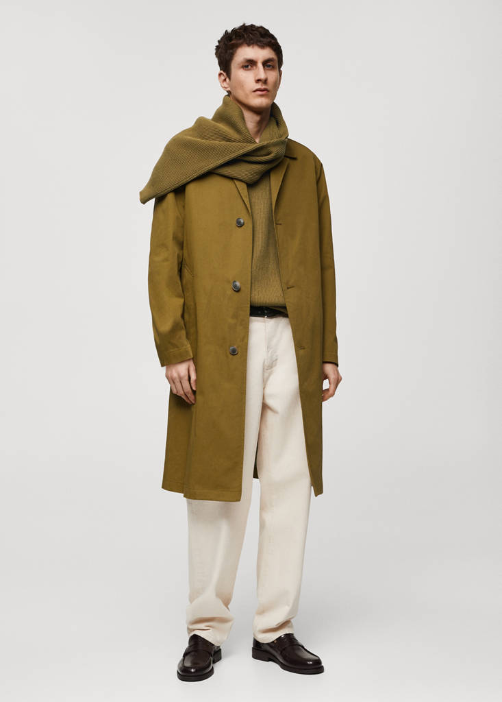 Relaxed-fit cotton trench coat — Olive Green