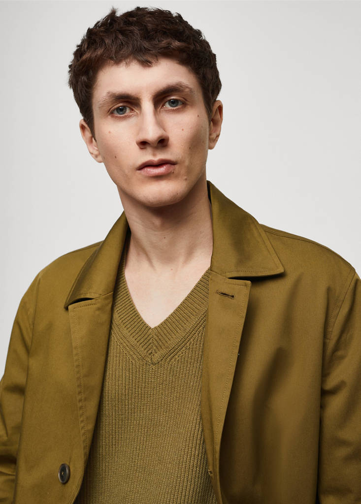 Relaxed-fit cotton trench coat — Olive Green