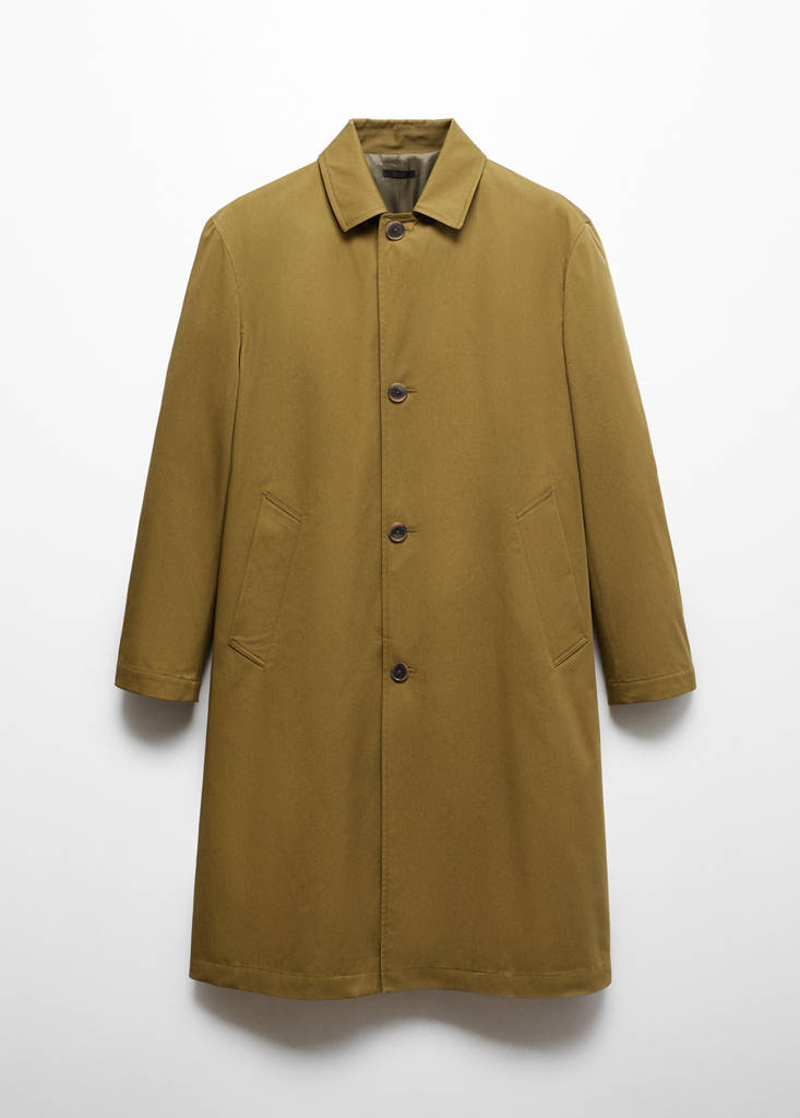 Relaxed-fit cotton trench coat — Olive Green
